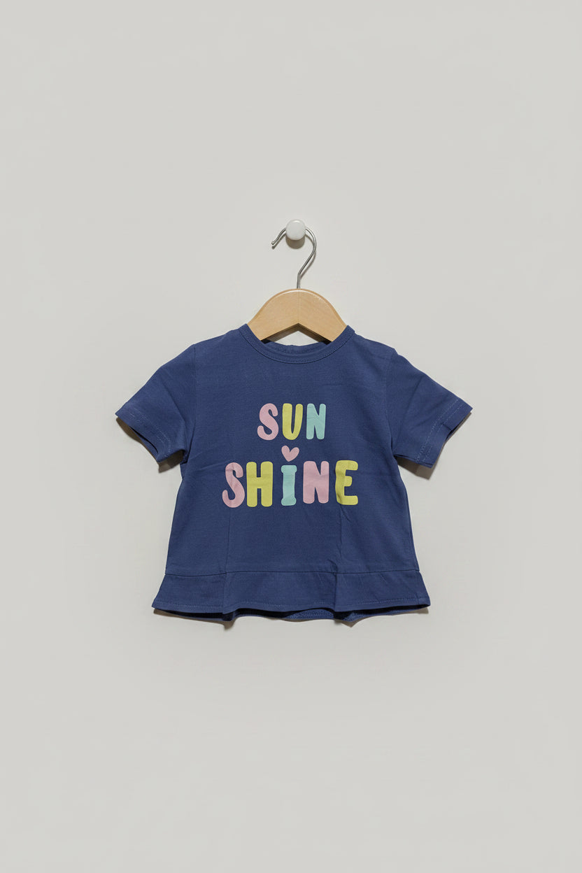 TEX Baby Baby Girls Blue "SUN SHINE" Graphic Tee - Size Estimated Age 9 Months AB2