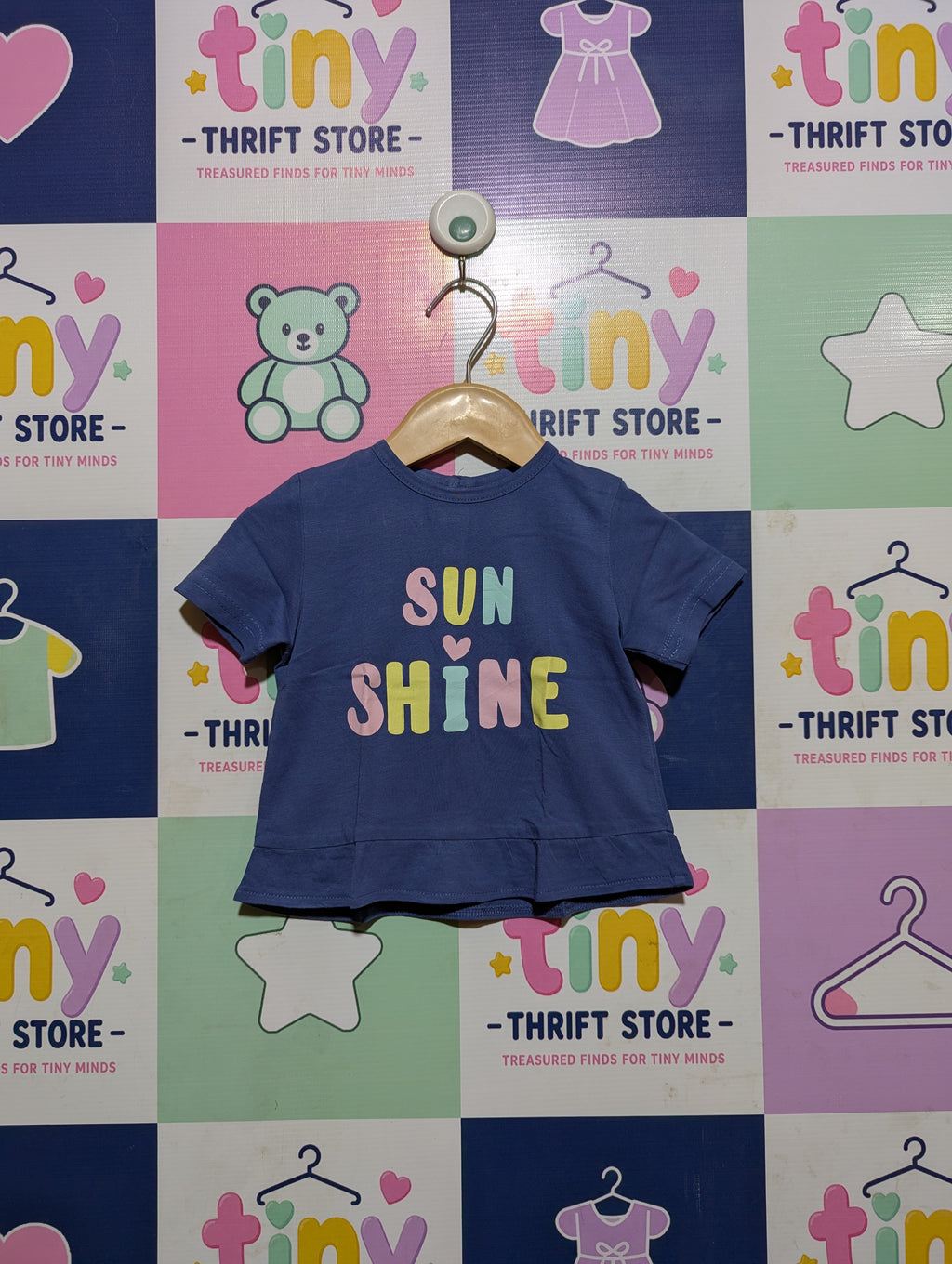 TEX Baby Baby Girls Blue "SUN SHINE" Graphic Tee - Size Estimated Age 9 Months AB2