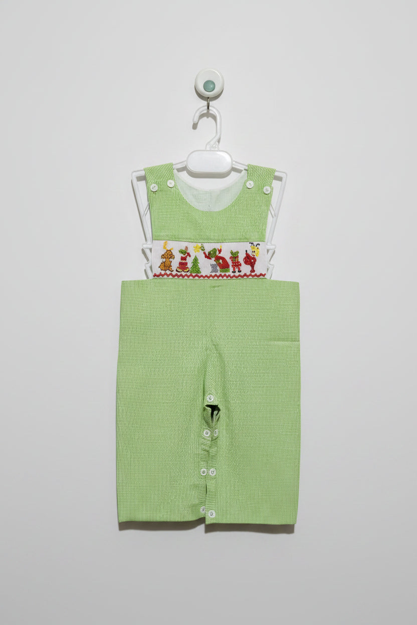 The Smocking Bug Baby Boys Green & White Gingham Smocked Romper - Size Estimated Age 6 Months AB2