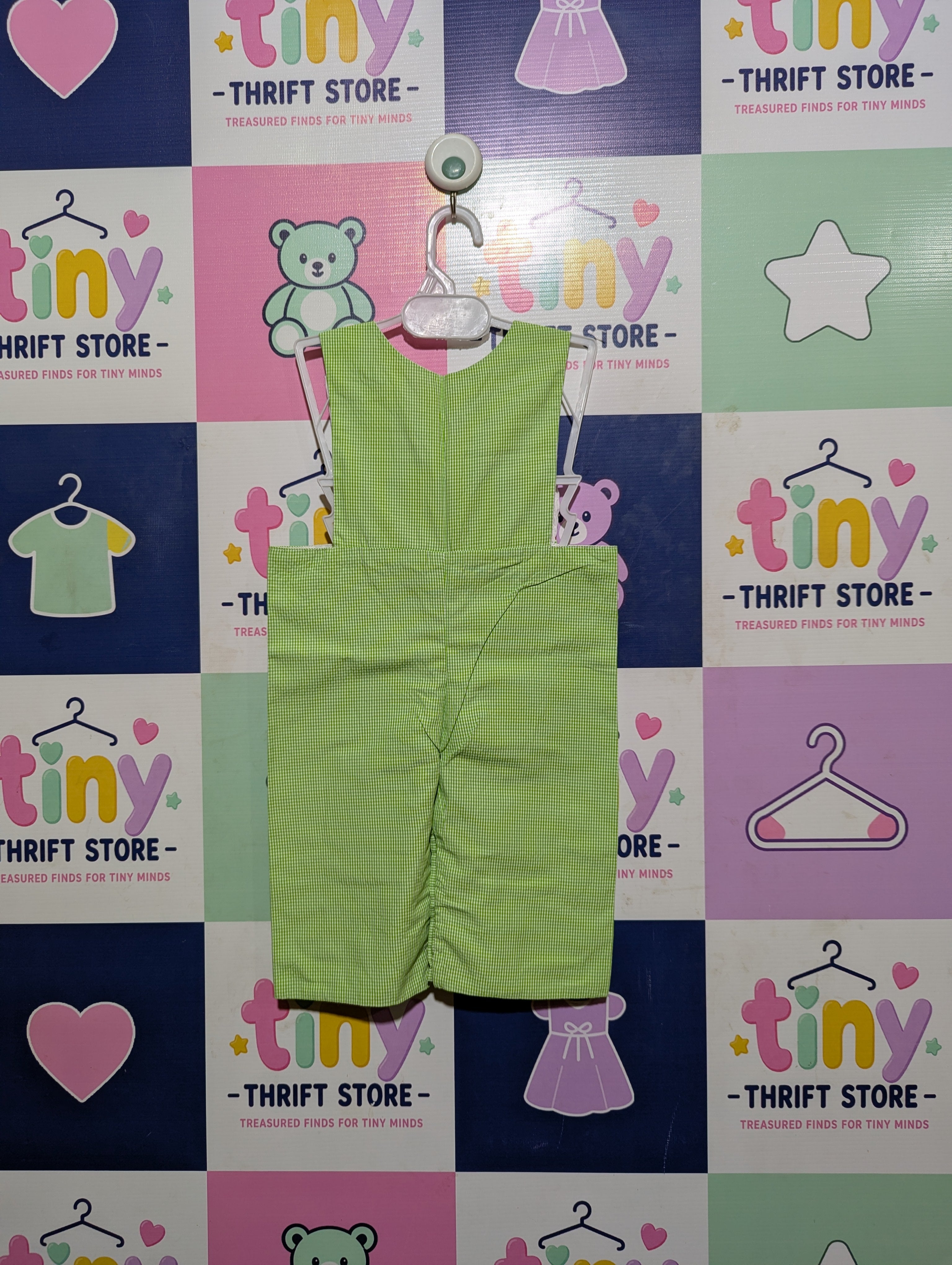 The Smocking Bug Baby Boys Green & White Gingham Smocked Romper - Size Estimated Age 6 Months AB2