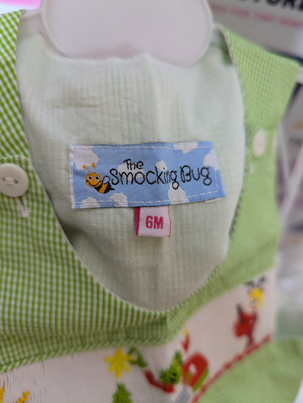 The Smocking Bug Baby Boys Green & White Gingham Smocked Romper - Size Estimated Age 6 Months AB2