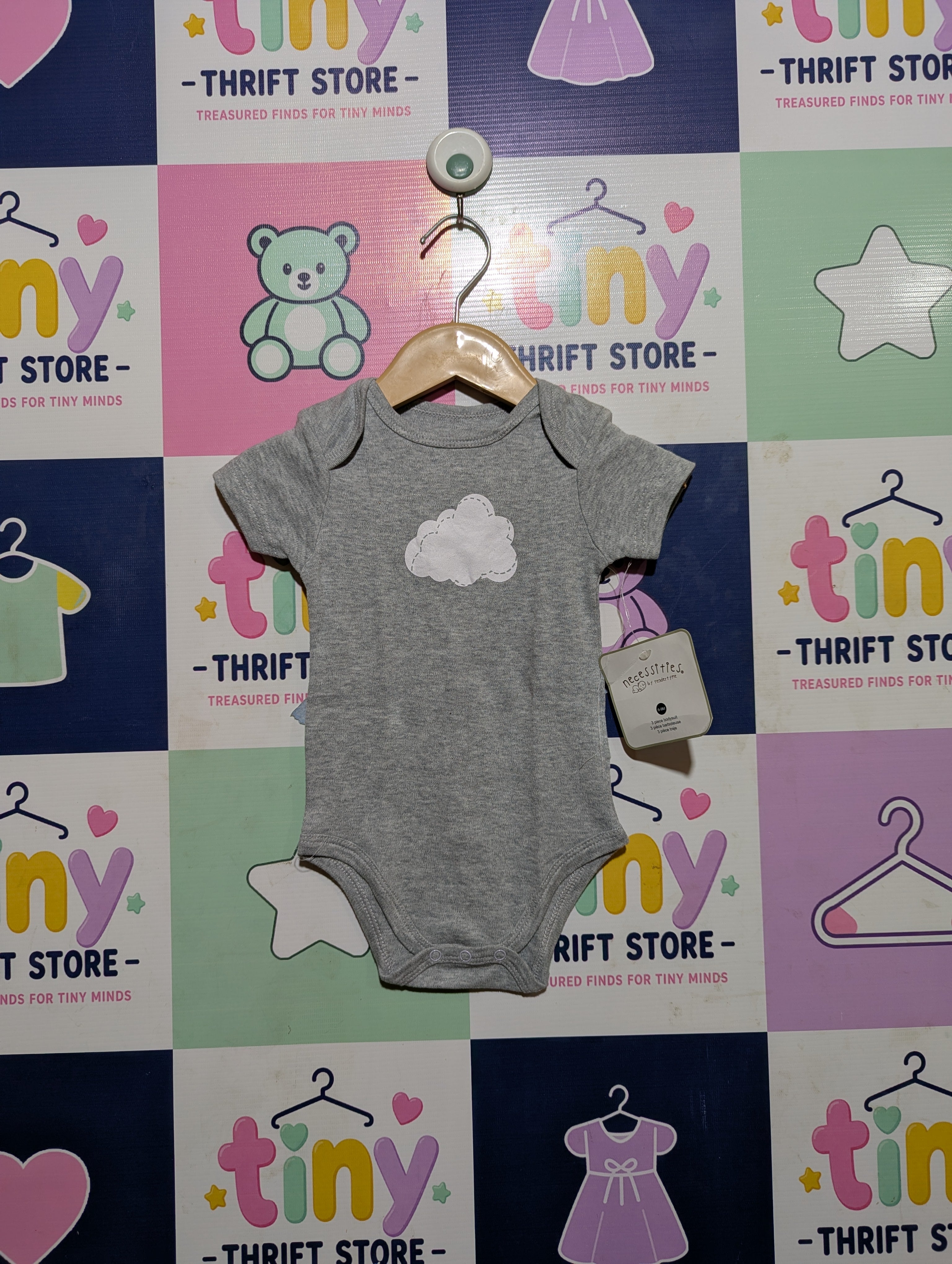 Necessities Baby Girls Heather Grey "Cloud" Graphic Bodysuit - Size Estimated Age 6-9 Months AB2