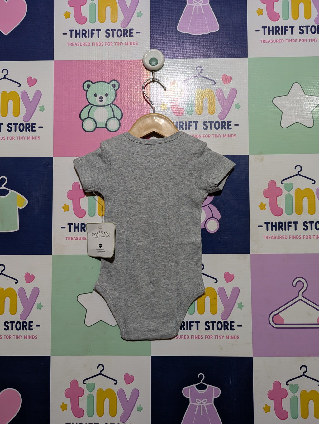 Necessities Baby Girls Heather Grey "Cloud" Graphic Bodysuit - Size Estimated Age 6-9 Months AB2