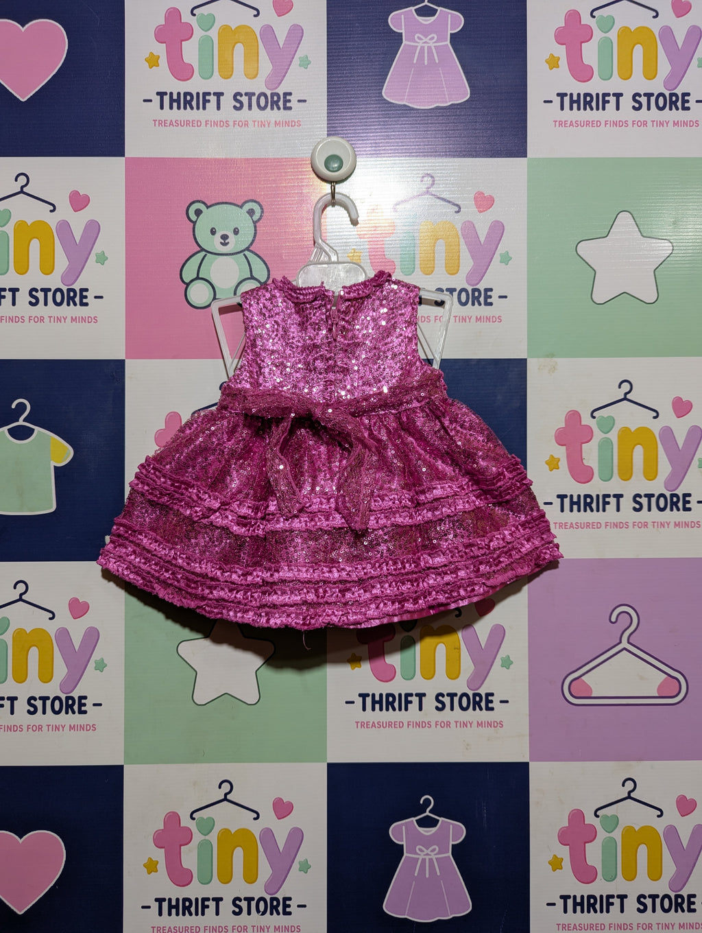 American Princess Baby Girls Magenta Sequin Ruffle Party Dress - Size Estimated Age 6 Months AB2
