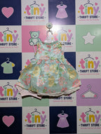 George Baby Girls Mint Green Floral Sleeveless Dress & Bloomers Set - Size Estimated Age 3-6 Months AB2