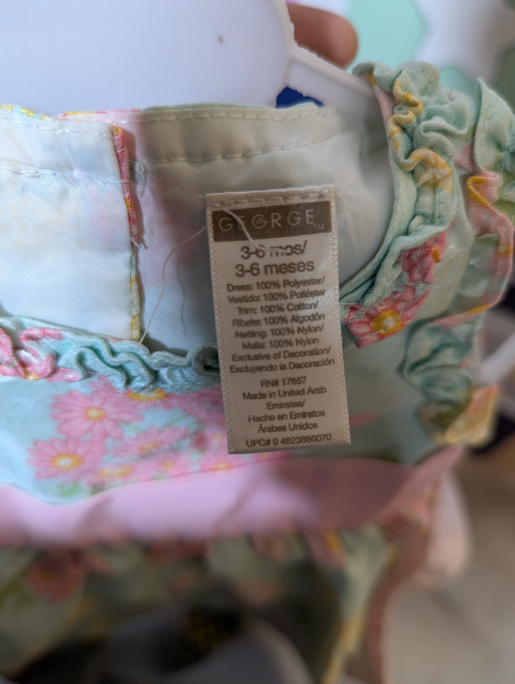George Baby Girls Mint Green Floral Sleeveless Dress & Bloomers Set - Size Estimated Age 3-6 Months AB2