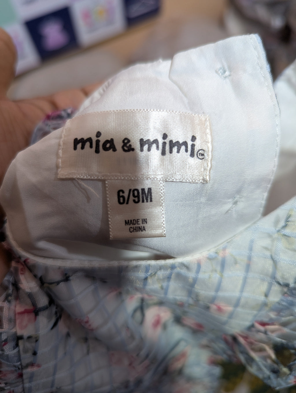 Mia & Mimi Baby Girls Light Blue Floral Grid Ruffle Dress - Size Estimated Age 6-9 Months AB2