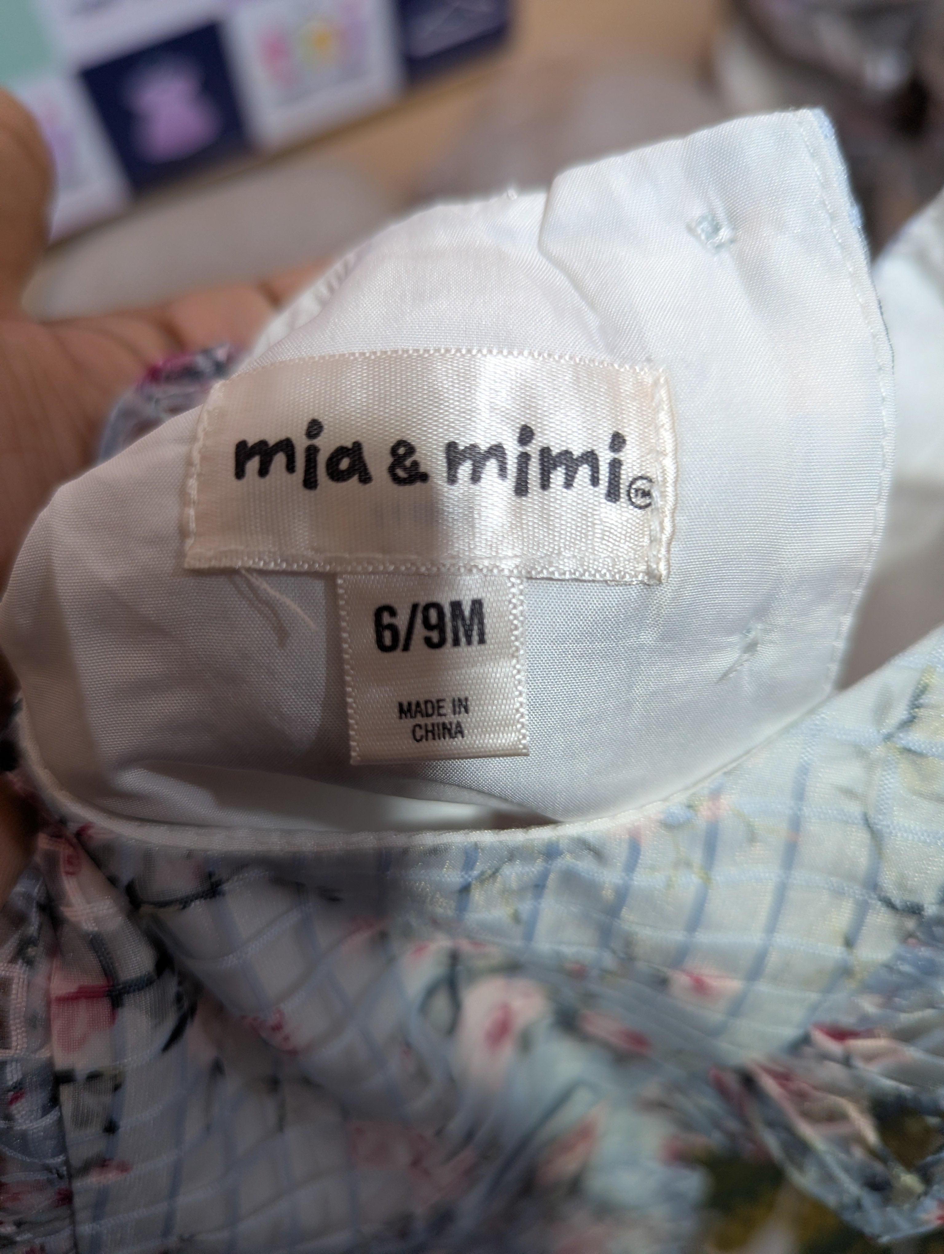 Mia & Mimi Baby Girls Light Blue Floral Grid Ruffle Dress - Size Estimated Age 6-9 Months AB2