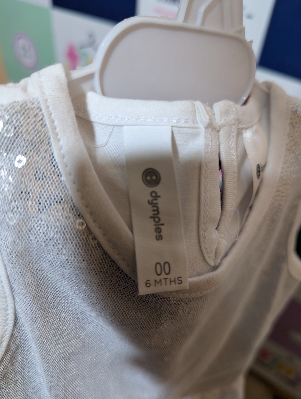 Dymples Baby Girls White Sequin Sparkle Tulle Party Dress - Size Estimated Age 6 Months AB2