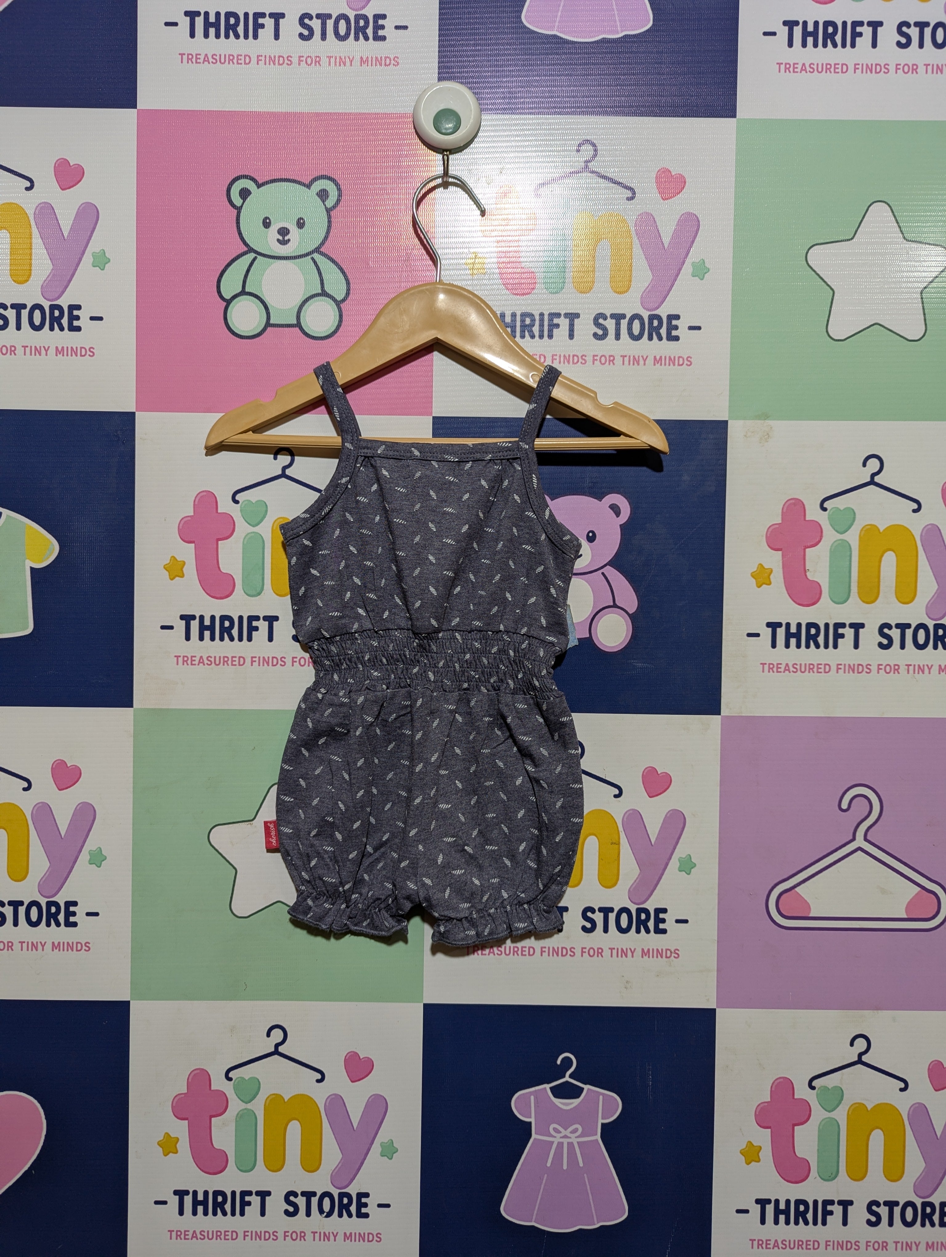 Dirkje Baby Girls Dark Grey Printed Romper Playsuit - Size Estimated Age 2-3 Months AB2