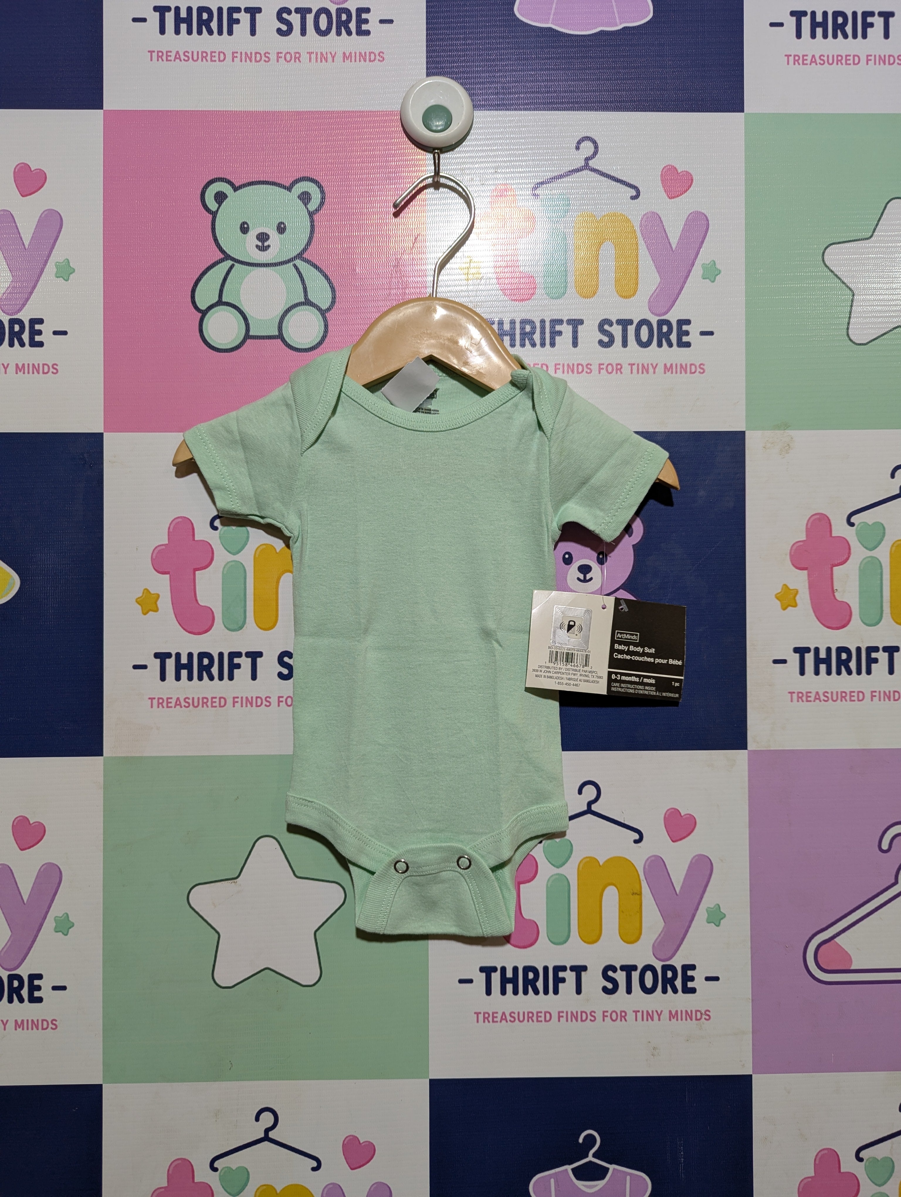 ArtMinds Baby Unisex Preffered Girls Mint Green Solid Short Sleeve Bodysuit - Size Estimated Age 0-3 Months AB2
