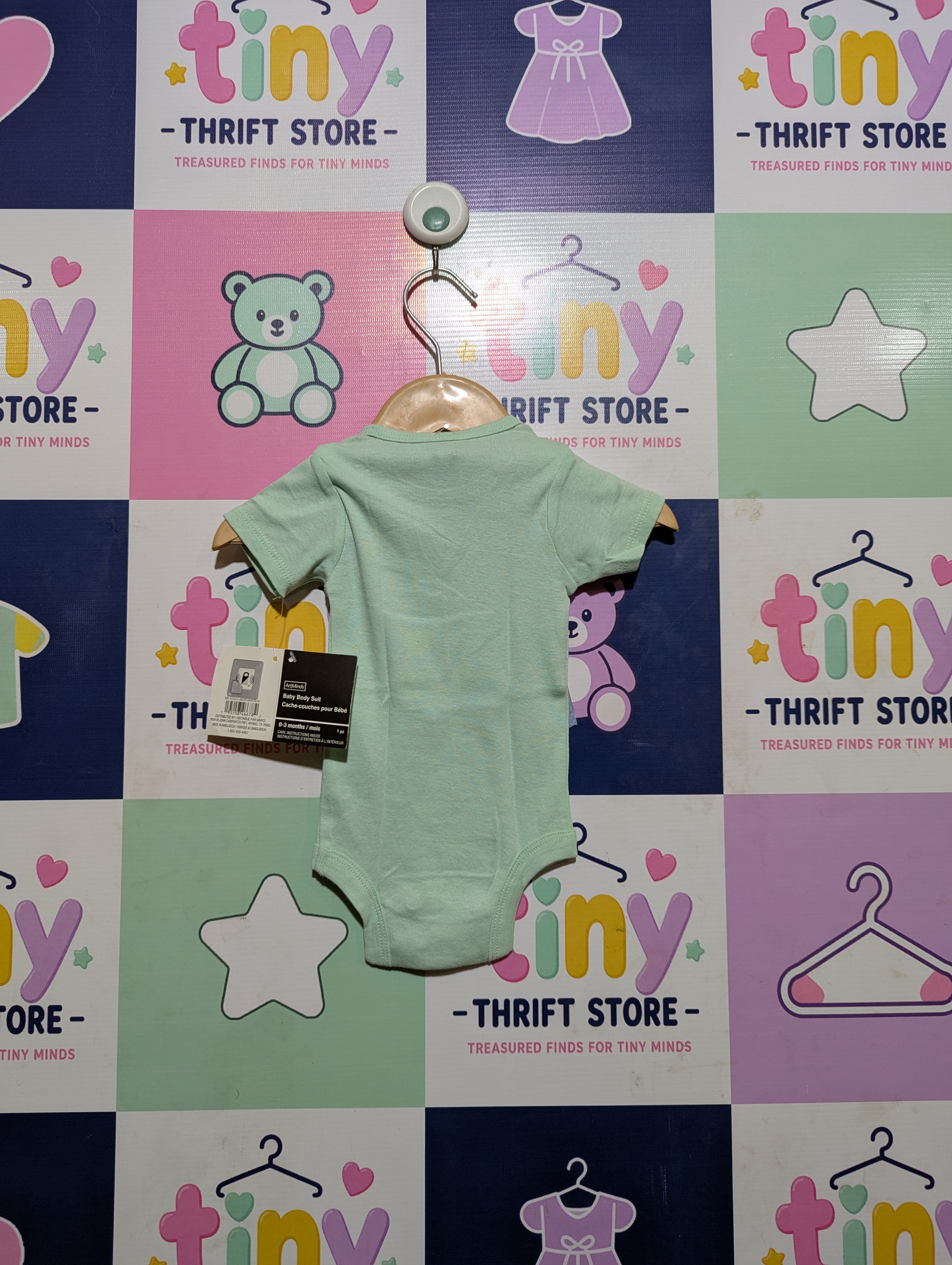 ArtMinds Baby Unisex Preffered Girls Mint Green Solid Short Sleeve Bodysuit - Size Estimated Age 0-3 Months AB2