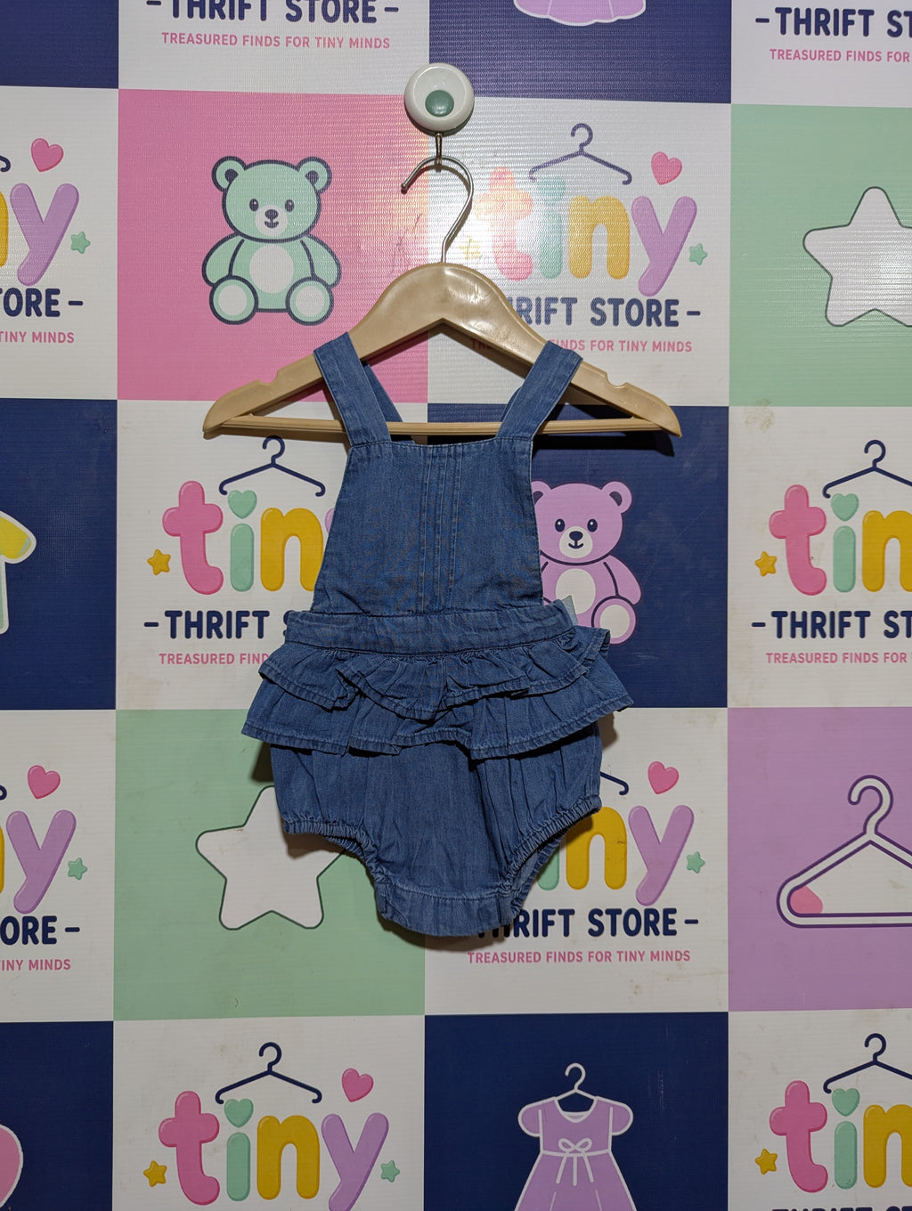 Matalan Baby Girls Blue Denim Ruffle Romper Playsuit - Size Estimated Age 3-6 Months AB2