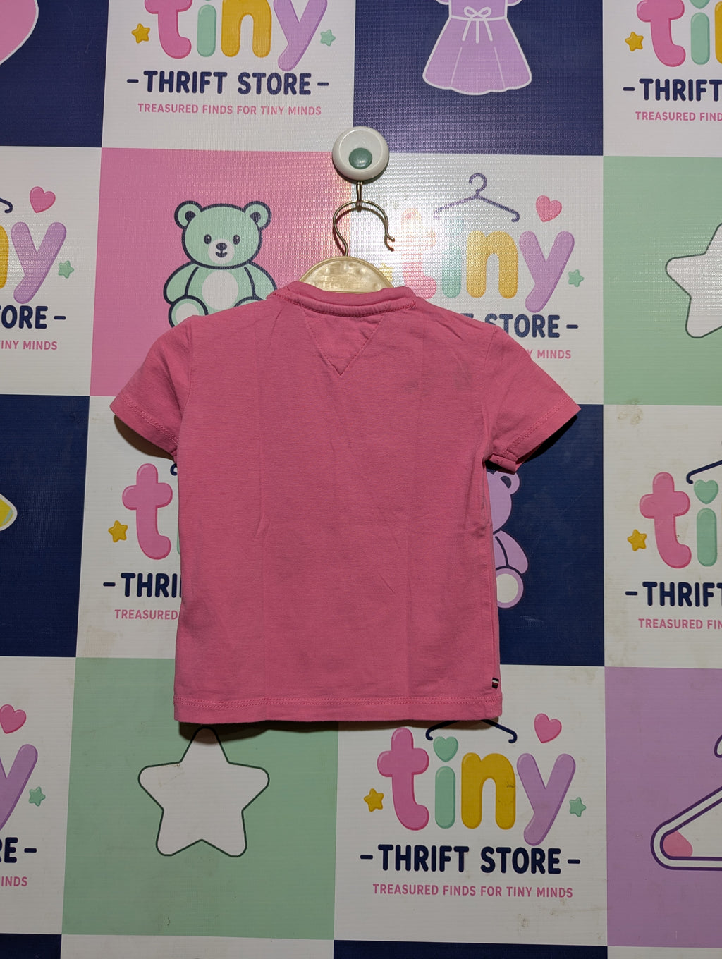 Tommy Hilfiger Baby Girls Pink "EST. 1985" Logo Short Sleeve Tee - Size Estimated Age 6-9 Months AB2