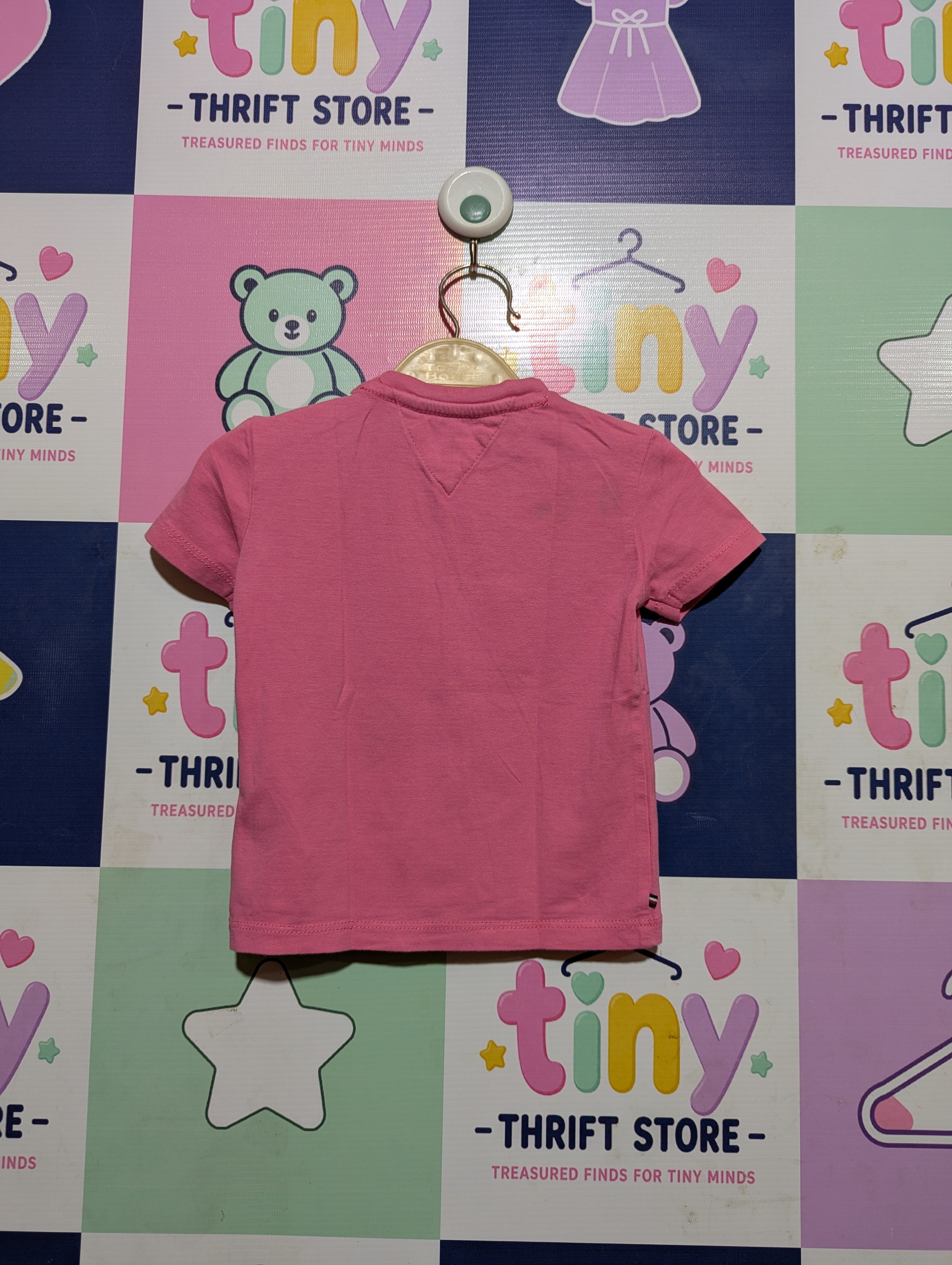 Tommy Hilfiger Baby Girls Pink "EST. 1985" Logo Short Sleeve Tee - Size Estimated Age 6-9 Months AB2