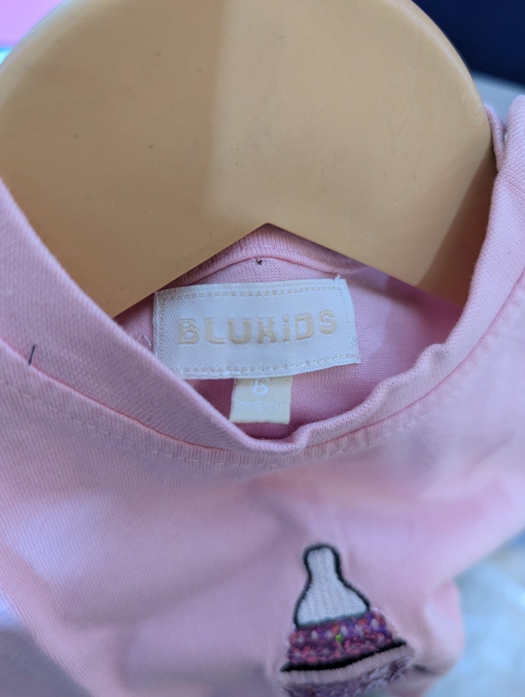 Blukids Baby Girls Pink "My Drink" Sparkle Graphic Tee - Size Estimated Age 3-6 Months AB2