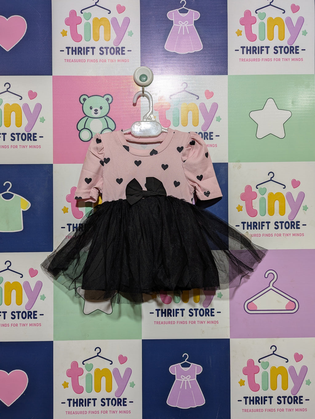 SHEIN Baby Girls Pink & Black Heart Print Tutu Dress - Size Estimated Age 3-6 Months AB2