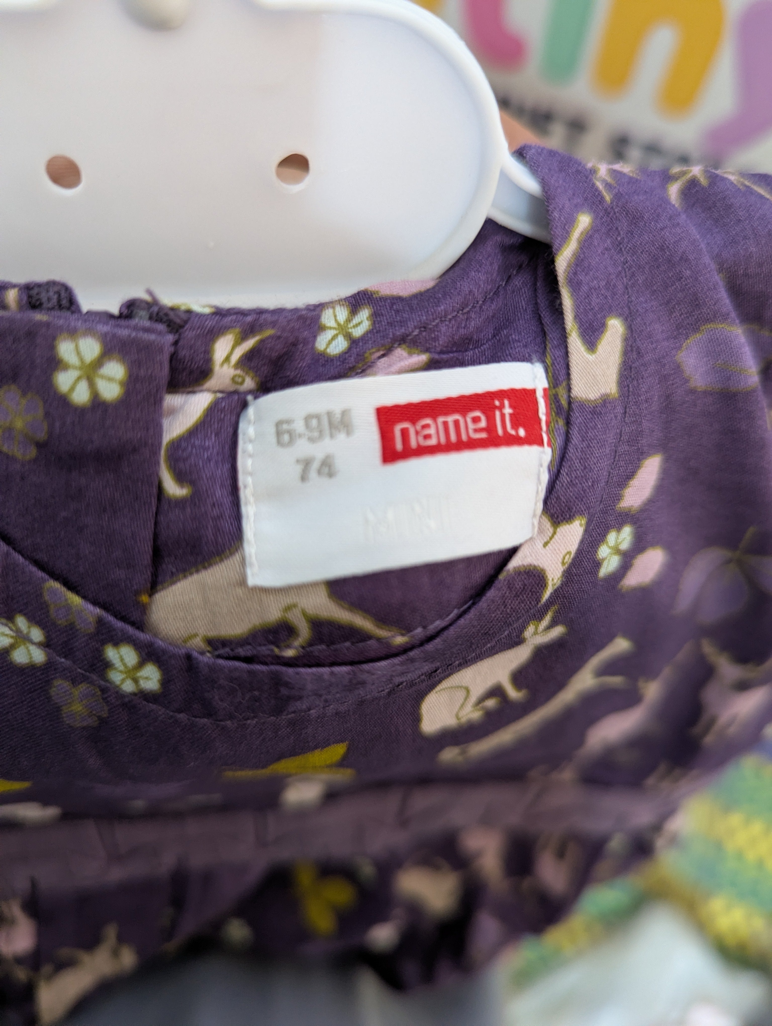name it. Baby Girls Purple Woodland Animal Print Long Sleeve Dress - Size Estimated Age 6-9 Months AB2