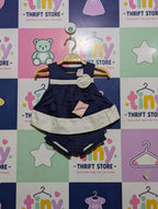 Gymboree Baby Girls Navy Blue & White Floral Applique Dress Set - Size Estimated Age 3-6 Months AB2