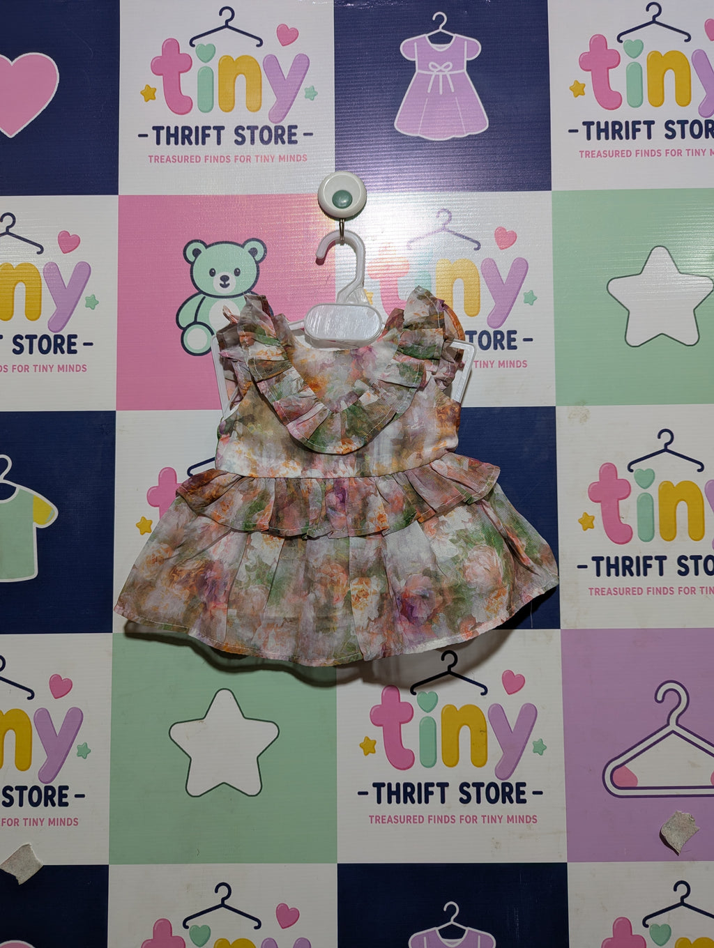 Wonder Nation Baby Girls Watercolor Floral Ruffle Tiered Dress - Size Estimated Age 0-3 Months AB2