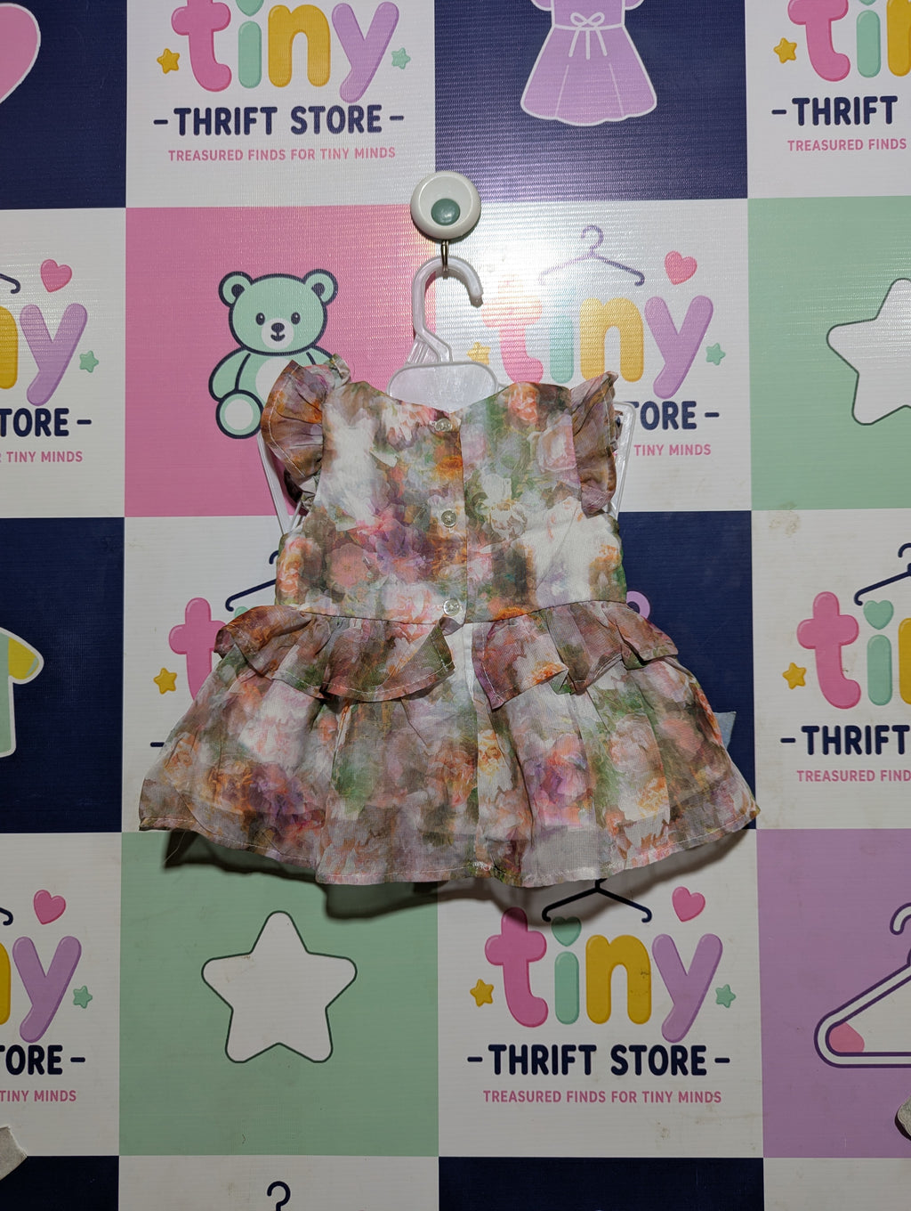 Wonder Nation Baby Girls Watercolor Floral Ruffle Tiered Dress - Size Estimated Age 0-3 Months AB2