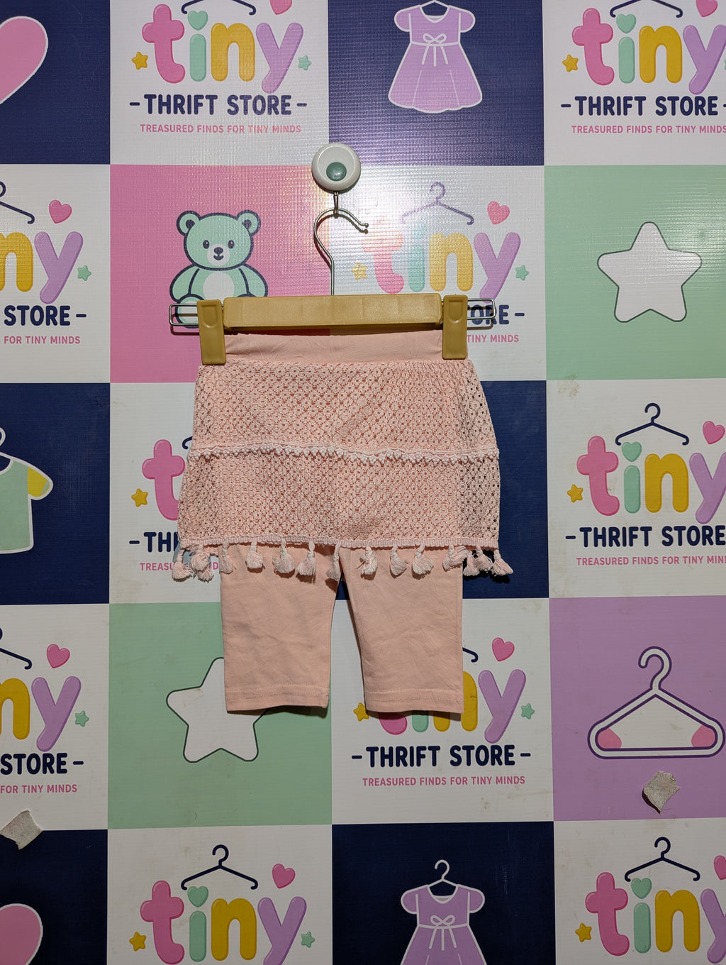 K-Fashion Girls Peach Lace Tassel Skirt Legging Set - Size Estimated Age 11 Months AB2