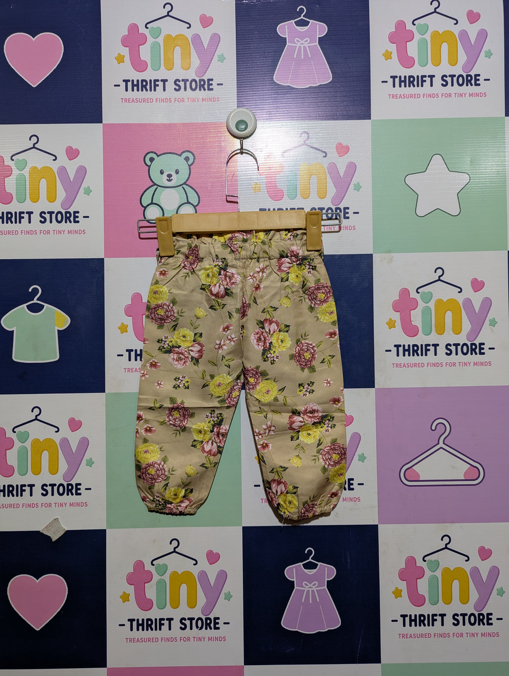 K-Fashion Girls Beige Floral Ruffle Trousers - Size Estimated Age 2 Years AB2