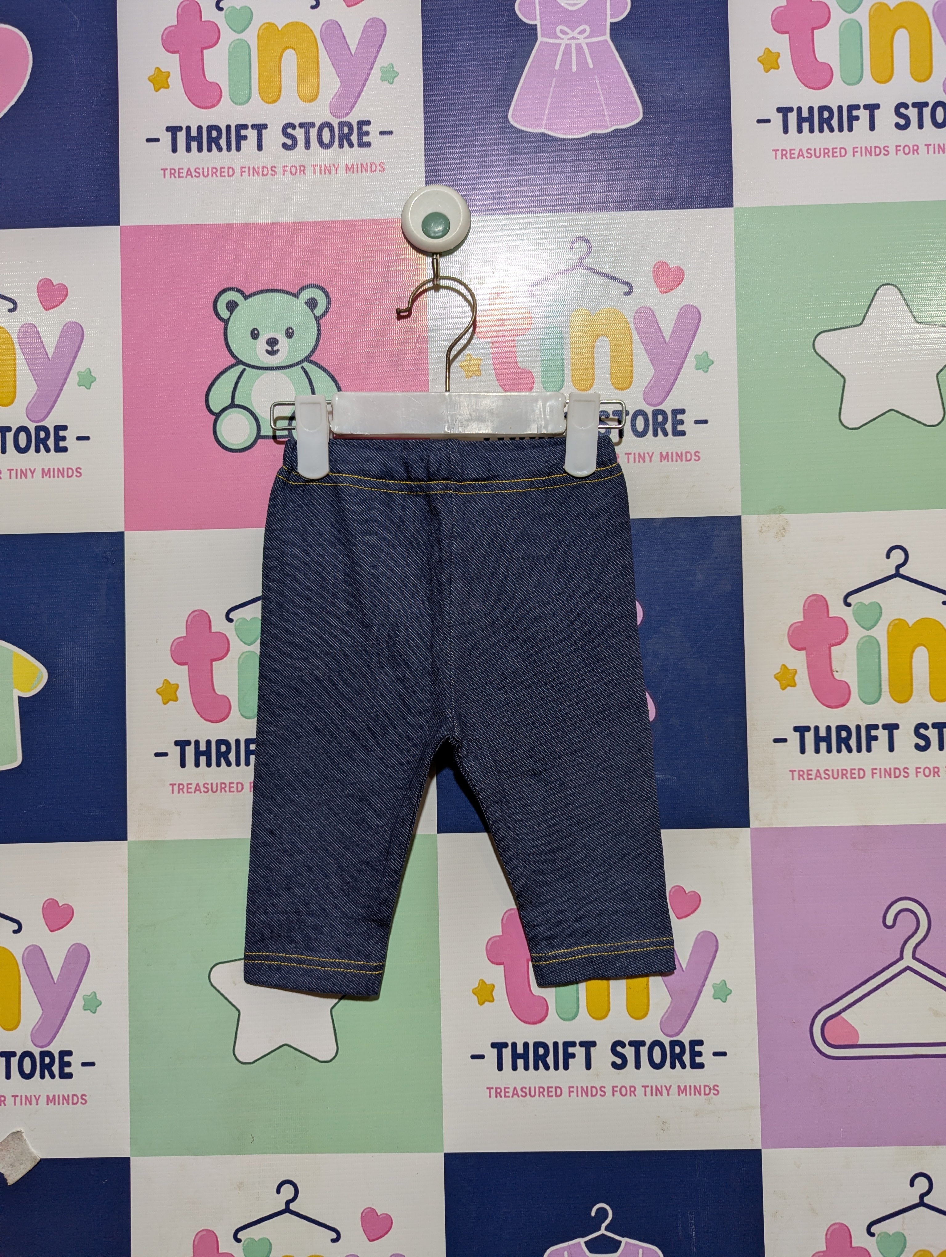 Elfindoll Classic Girls Dark Blue Denim-Look Pull-On Capri Pants - Size 90 Estimated Age 1-2 Years AB2