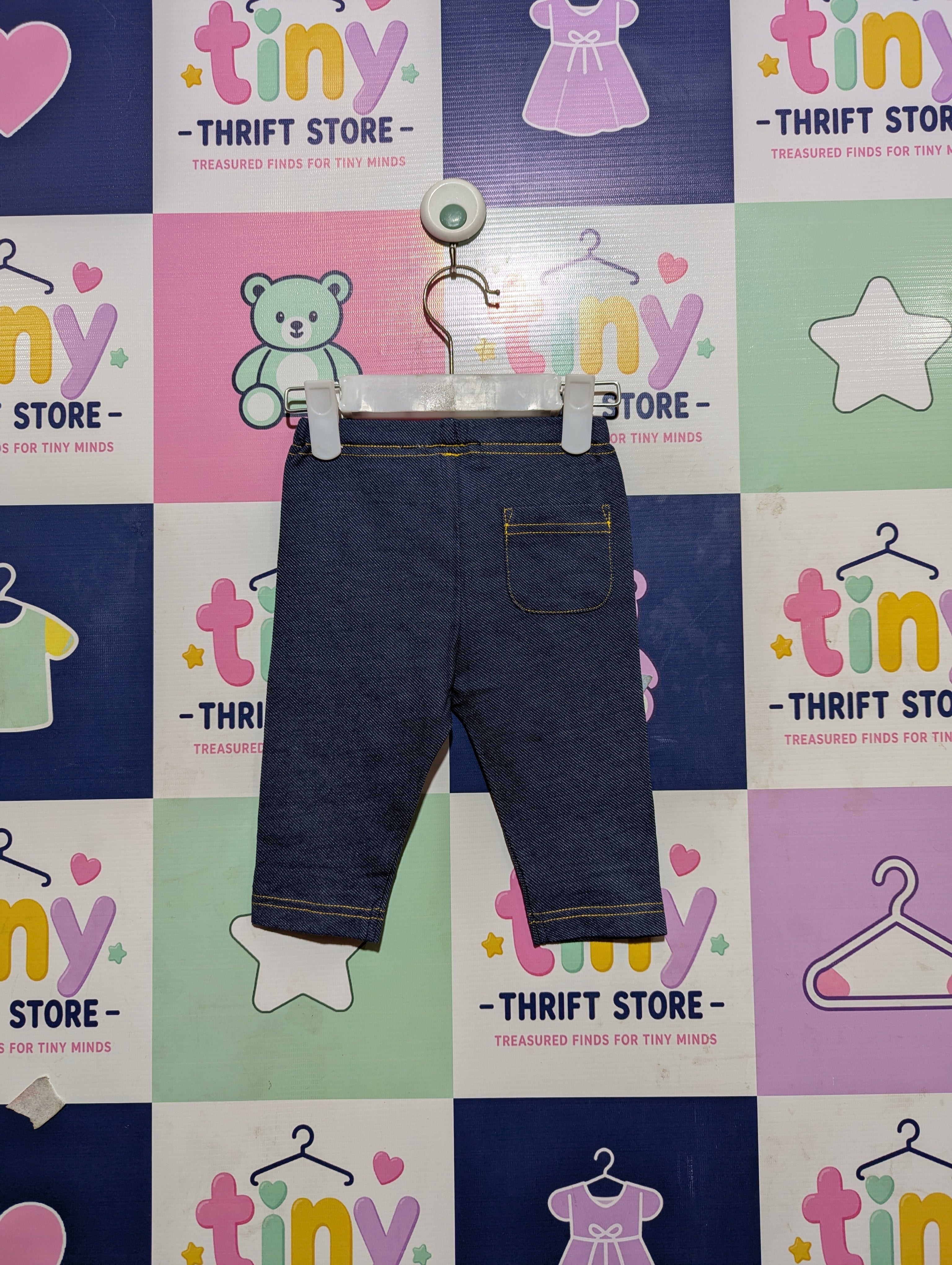 Elfindoll Classic Girls Dark Blue Denim-Look Pull-On Capri Pants - Size 90 Estimated Age 1-2 Years AB2