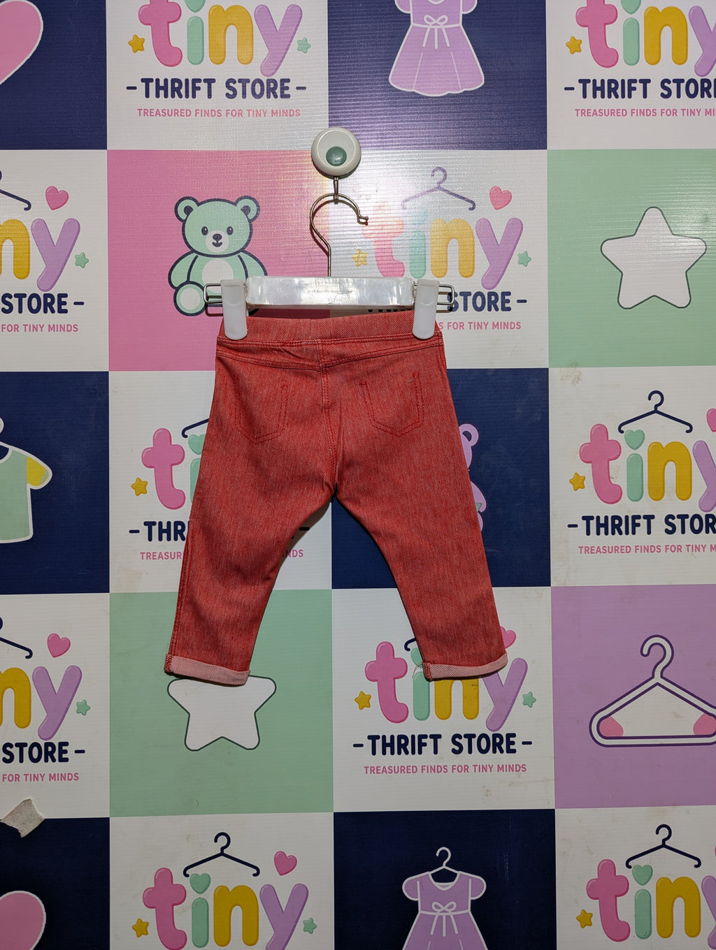 Zara BabyGirl Coral Orange Denim-Look Pull-On Capri Pants - Size 3-6 Months Estimated Age 3-6 Months AB2