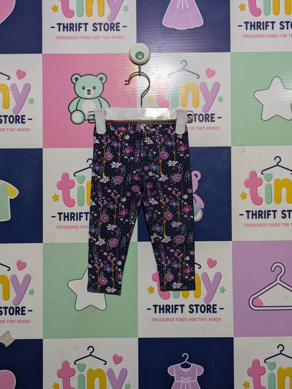 Milky Girls Navy Blue Floral Print Pull-On Capri Leggings - Size 6-12 Months Estimated Age 6-12 Months AB2