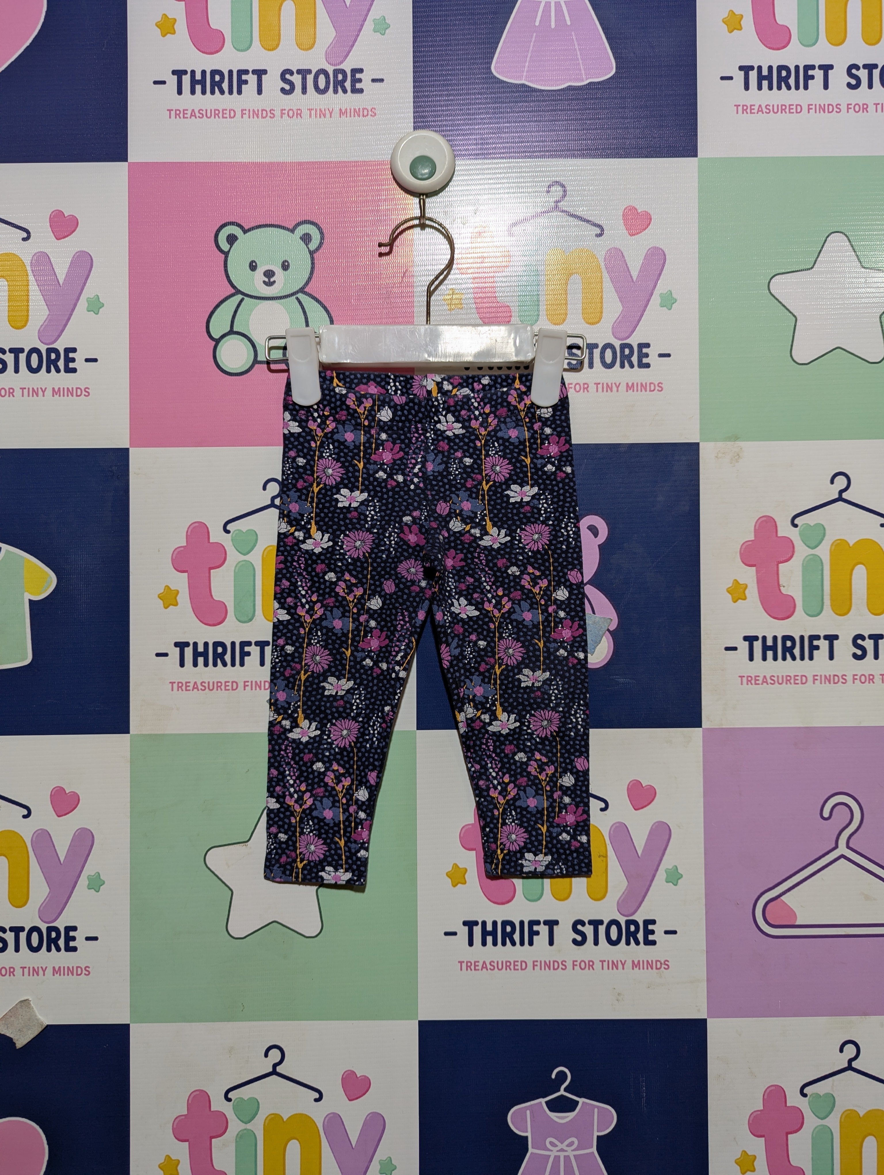 Milky Girls Navy Blue Floral Print Pull-On Capri Leggings - Size 6-12 Months Estimated Age 6-12 Months AB2