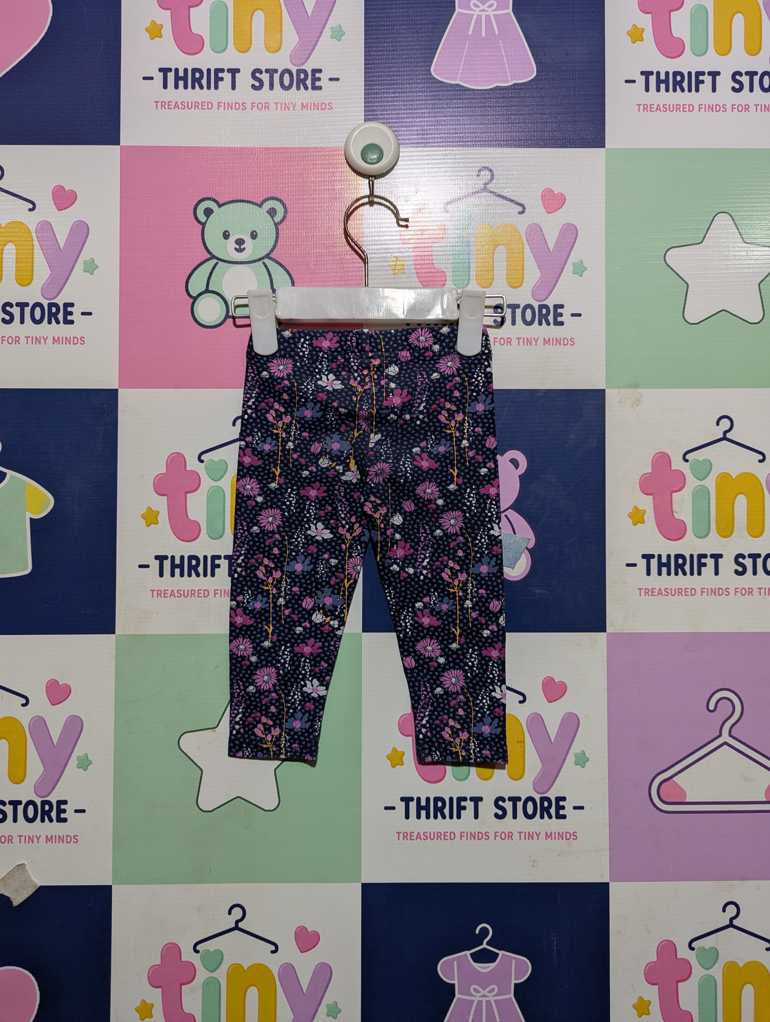 Milky Girls Navy Blue Floral Print Pull-On Capri Leggings - Size 6-12 Months Estimated Age 6-12 Months AB2