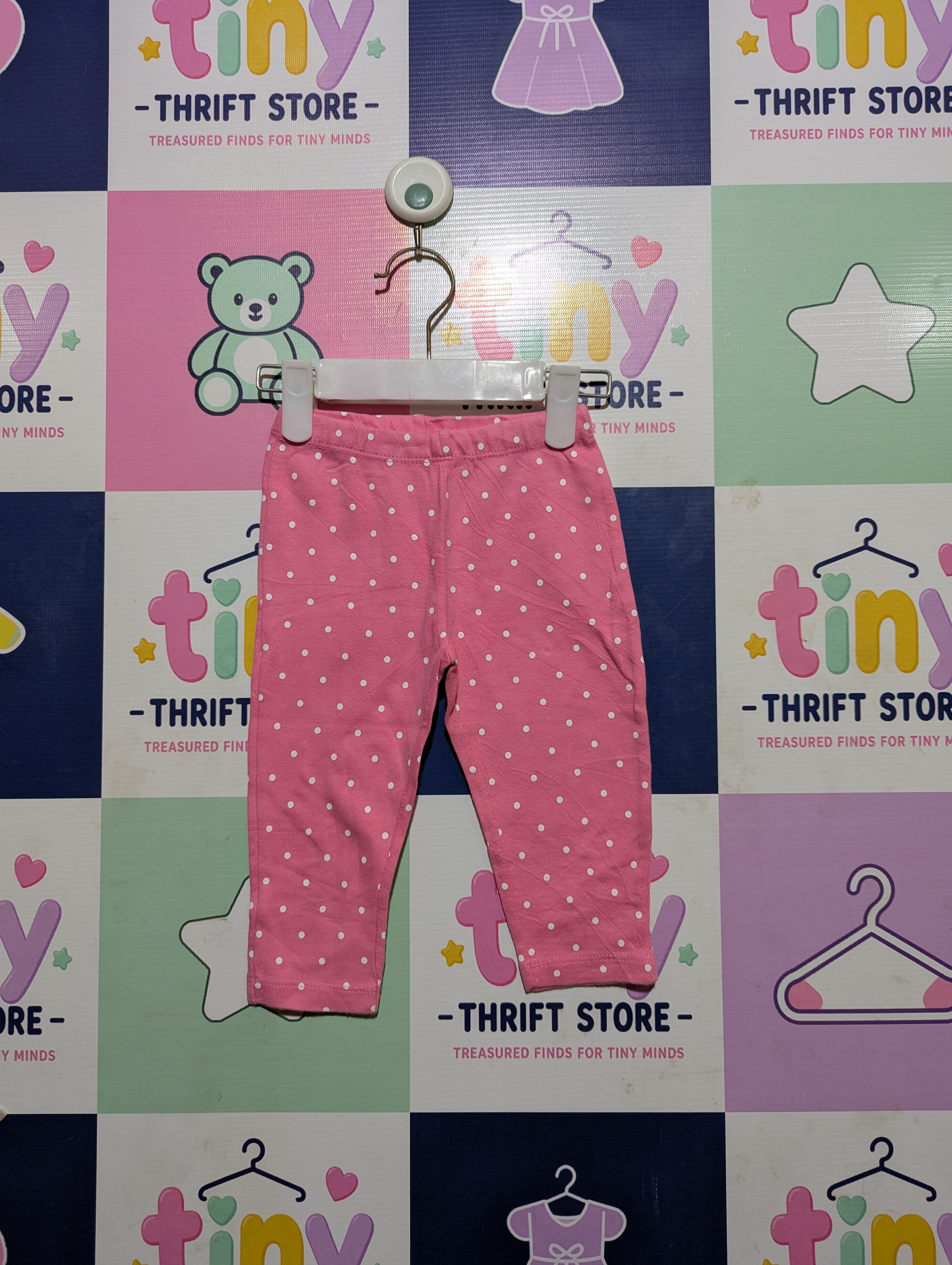Carter's Baby Girls Pink & White Polka Dot Pull-On Capri Leggings - Size 9 Months Estimated Age 9 Months AB2