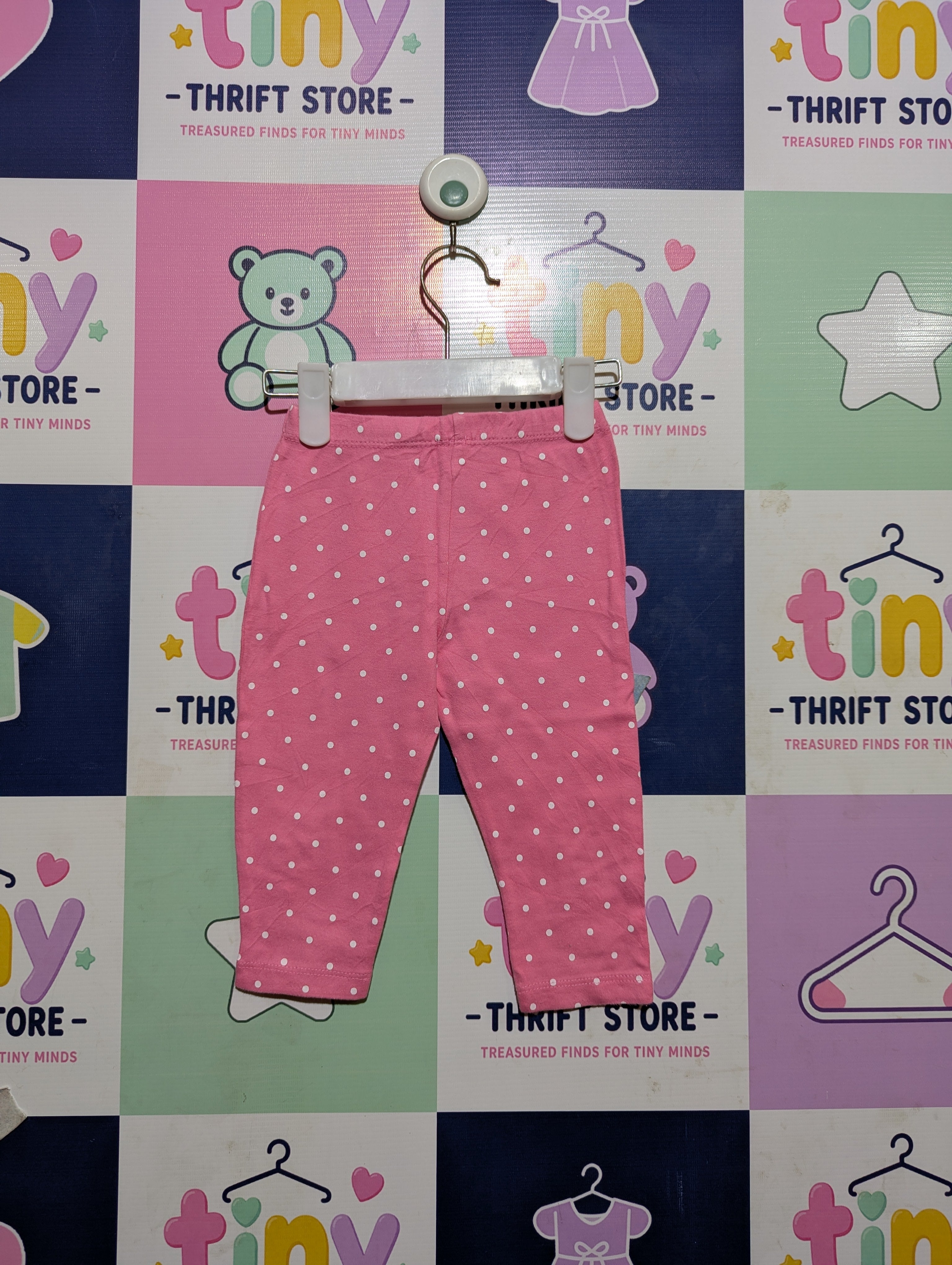 Carter's Baby Girls Pink & White Polka Dot Pull-On Capri Leggings - Size 9 Months Estimated Age 9 Months AB2