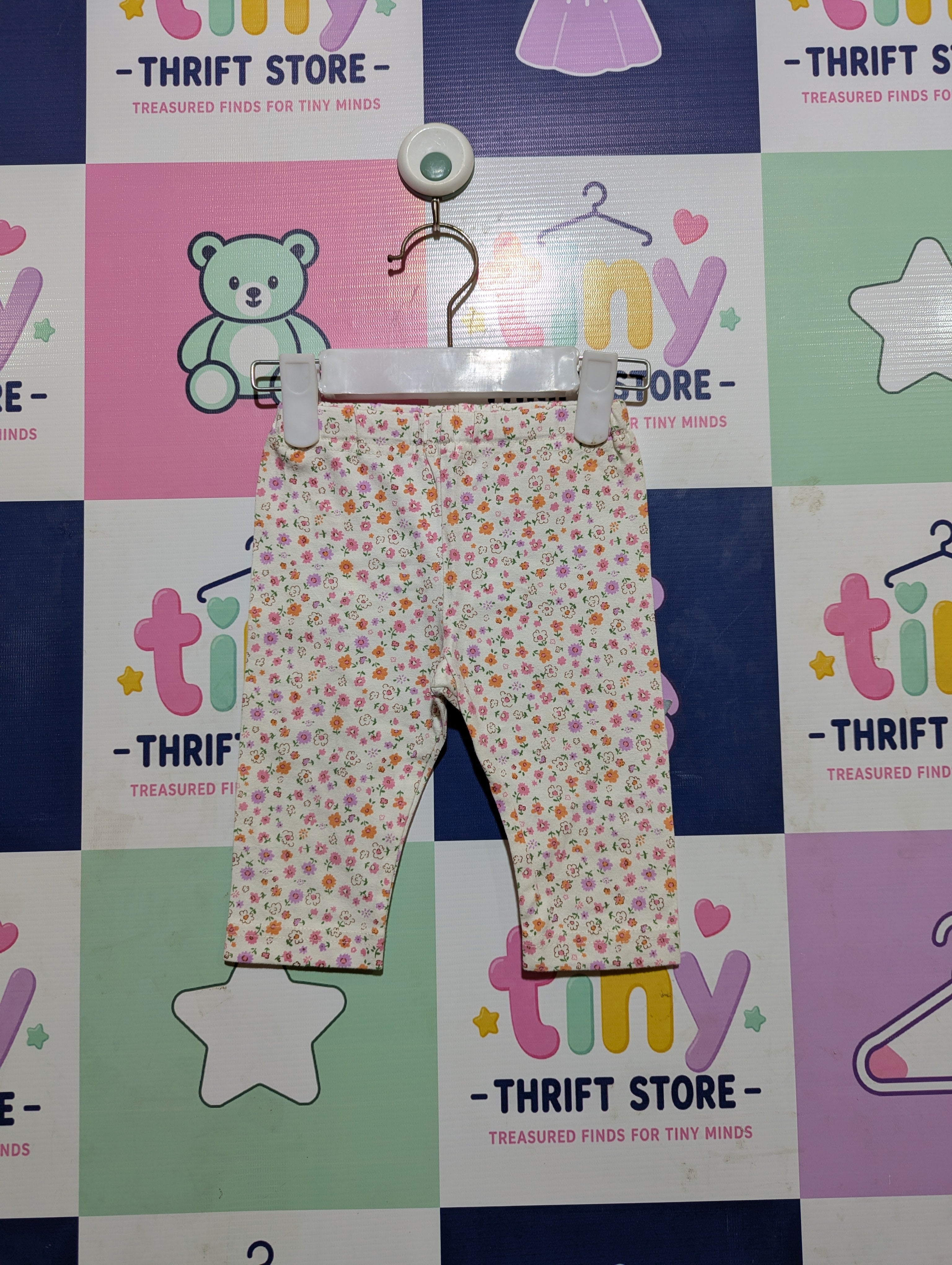 Elfindoll Classic Girls Off-White Ditsy Floral Print Pull-On Capri Leggings - Size 60-70 CM Estimated Age 3-6 Months AB2