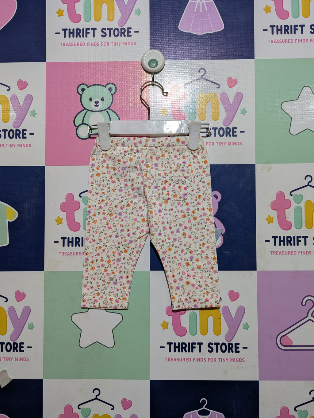 Elfindoll Classic Girls Off-White Ditsy Floral Print Pull-On Capri Leggings - Size 60-70 CM Estimated Age 3-6 Months AB2