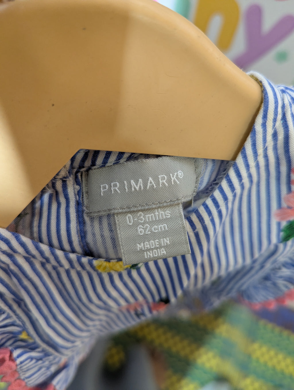Primark Baby Girls Blue & White Striped Floral Romper - Size 62 CM Estimated Age 0-3 Months AB2