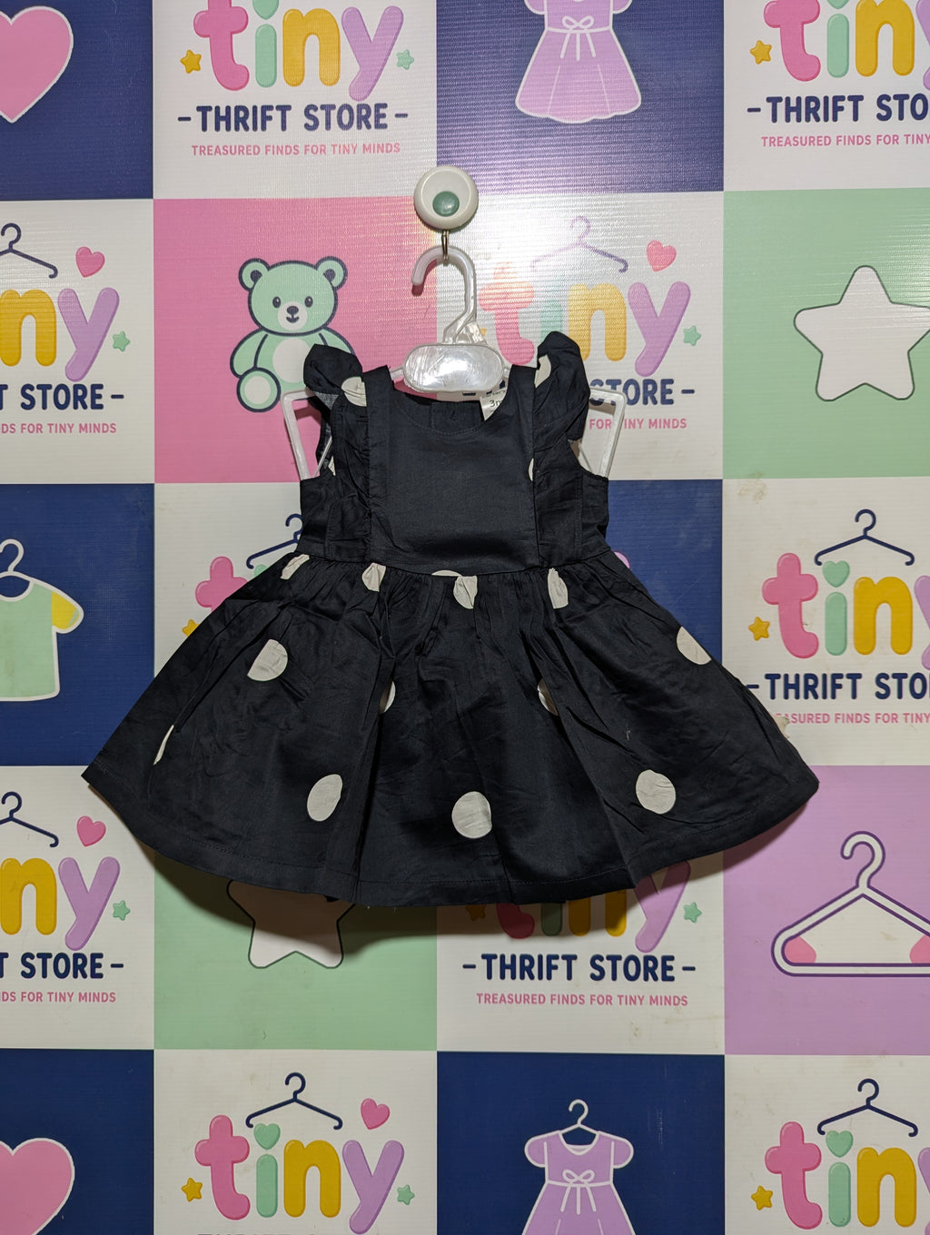 Carter's Baby Girls Black & White Polka Dot Ruffle Dress - Size Estimated Age 3 Months AB2