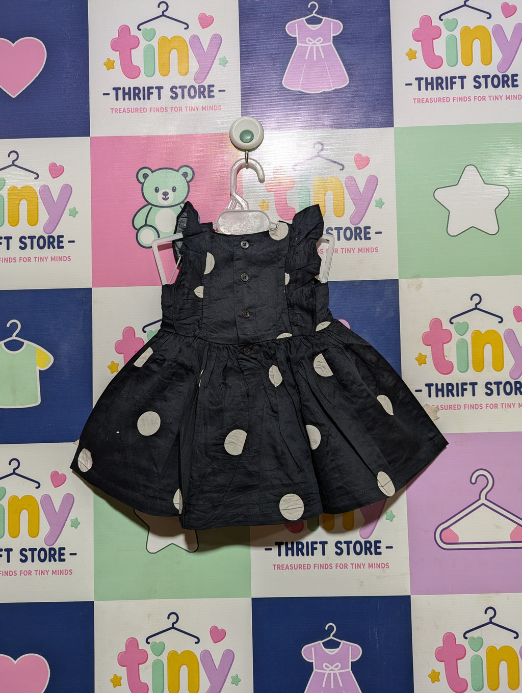 Carter's Baby Girls Black & White Polka Dot Ruffle Dress - Size Estimated Age 3 Months AB2