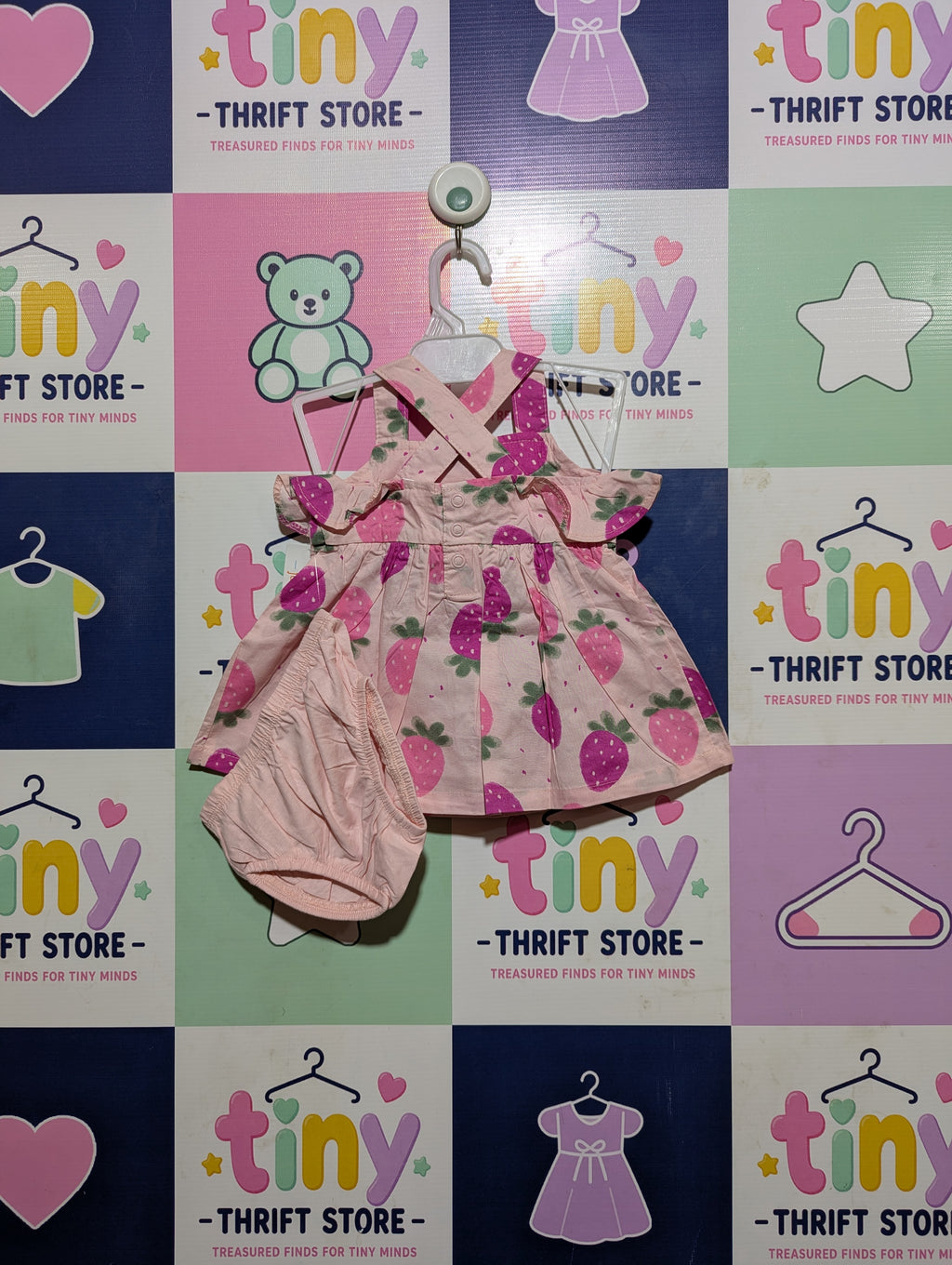 Carter's Just One You Baby Girls Pink Strawberry Print Dress & Bloomer Set - Size Estimated Age 3 Months AB2