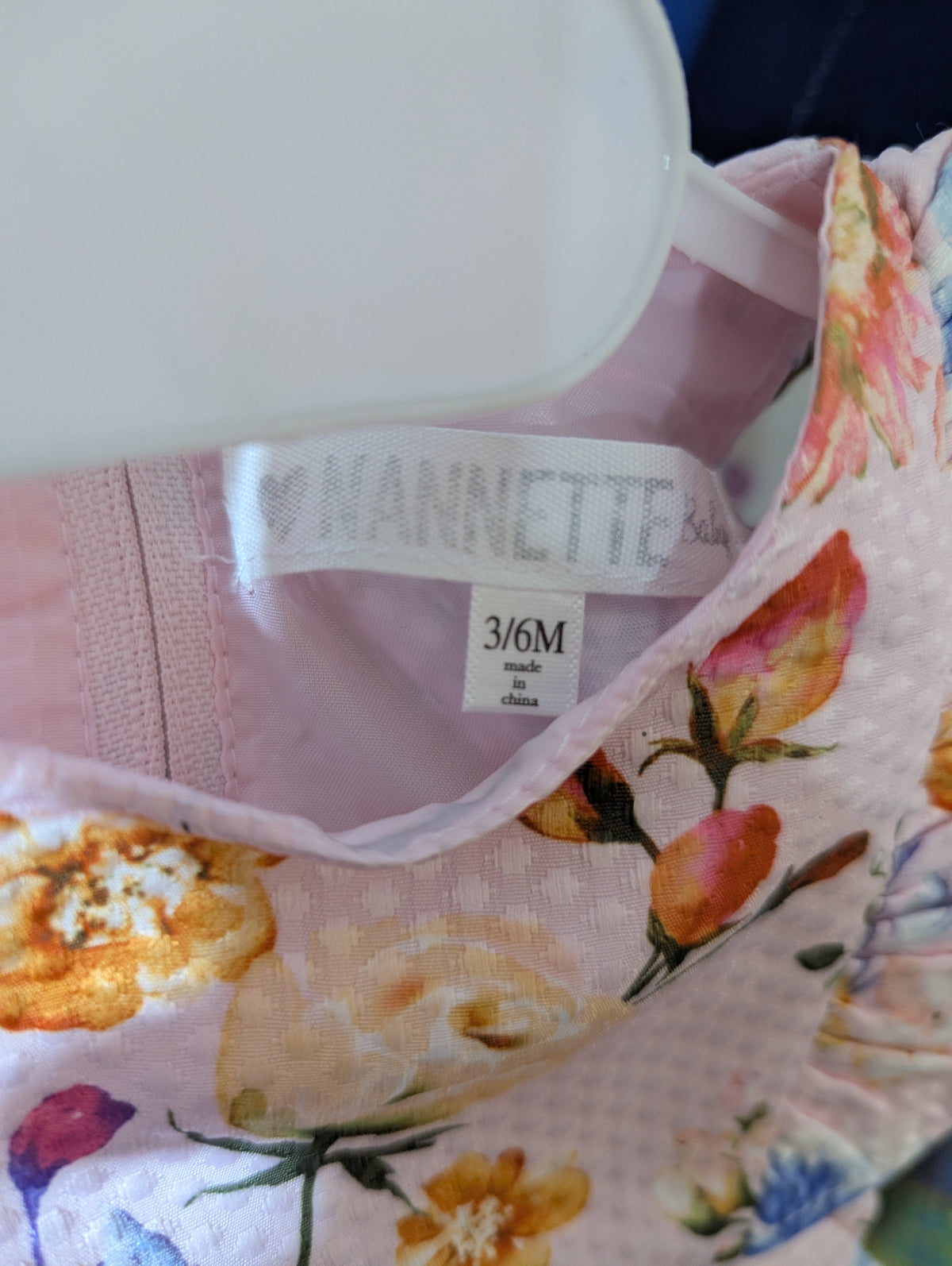 Nannette Baby Girls Pink Floral Print Seersucker Dress - Size Estimated Age 3-6 Months AB2