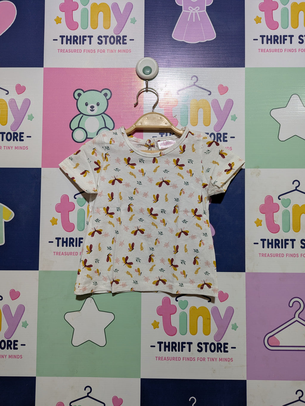 So Cute Baby Girls Off-White Butterfly Print Short Sleeve Tee - Size 80 cm Estimated Age 9-12 Months AB2