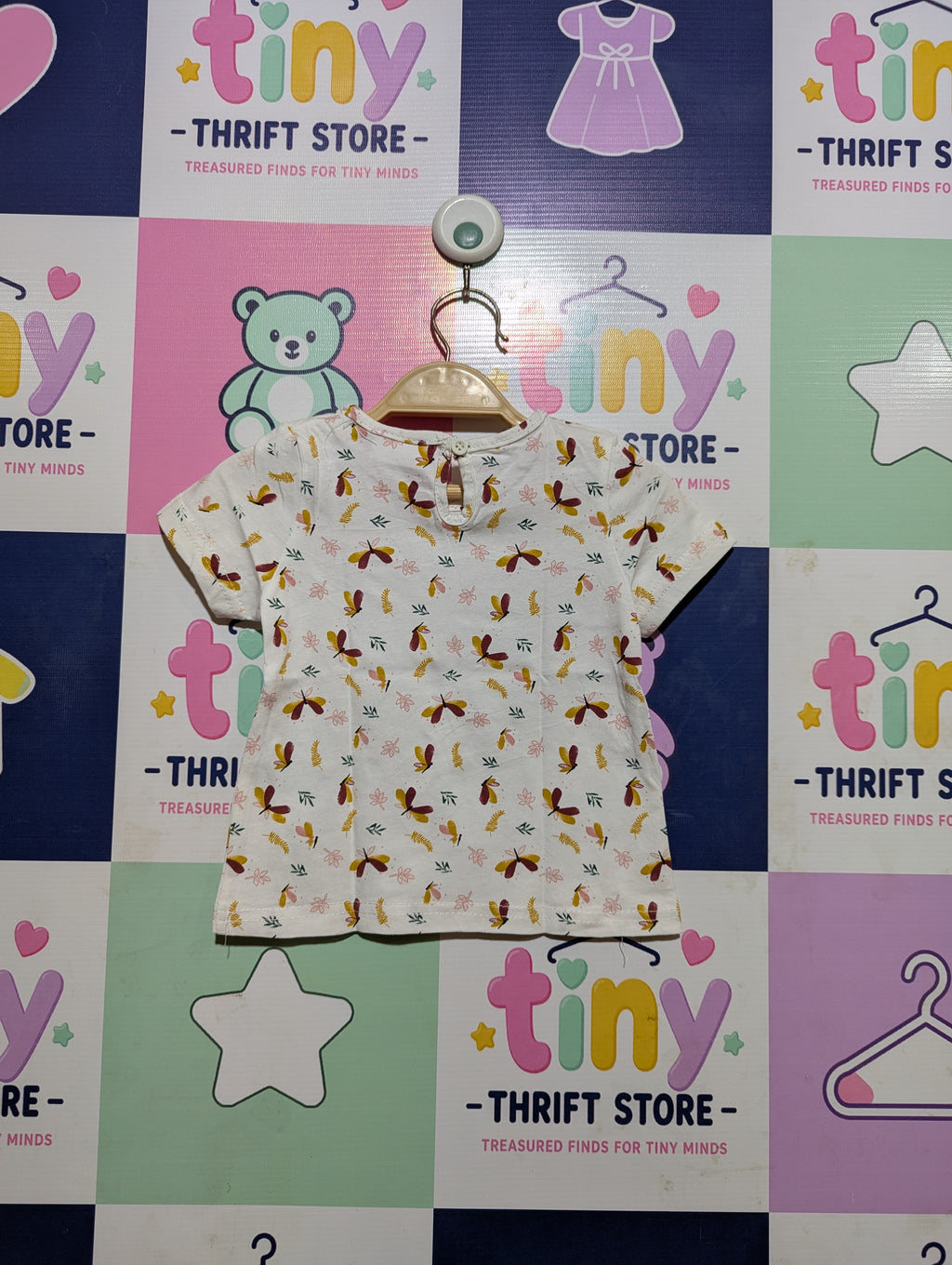 So Cute Baby Girls Off-White Butterfly Print Short Sleeve Tee - Size 80 cm Estimated Age 9-12 Months AB2