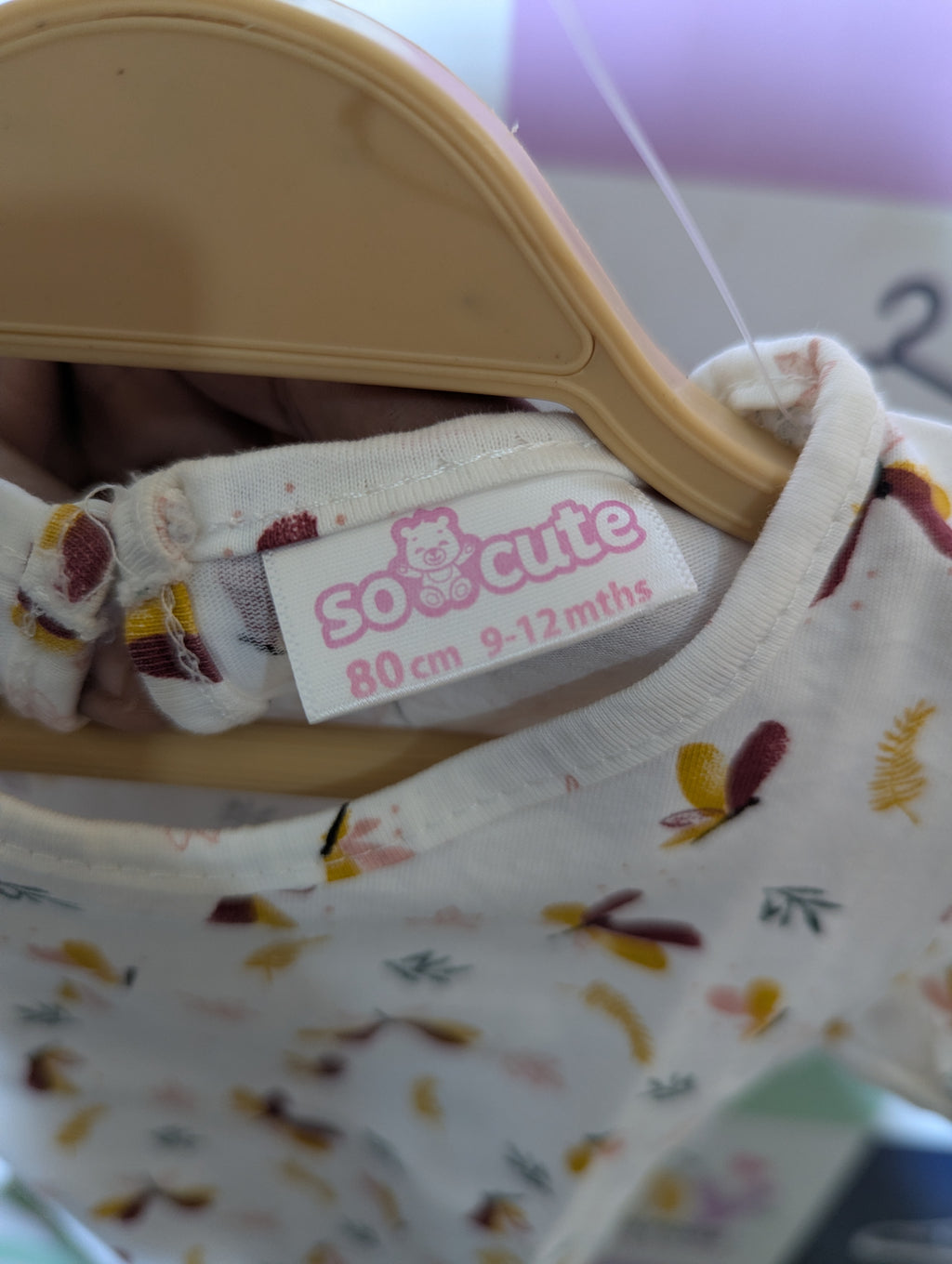 So Cute Baby Girls Off-White Butterfly Print Short Sleeve Tee - Size 80 cm Estimated Age 9-12 Months AB2