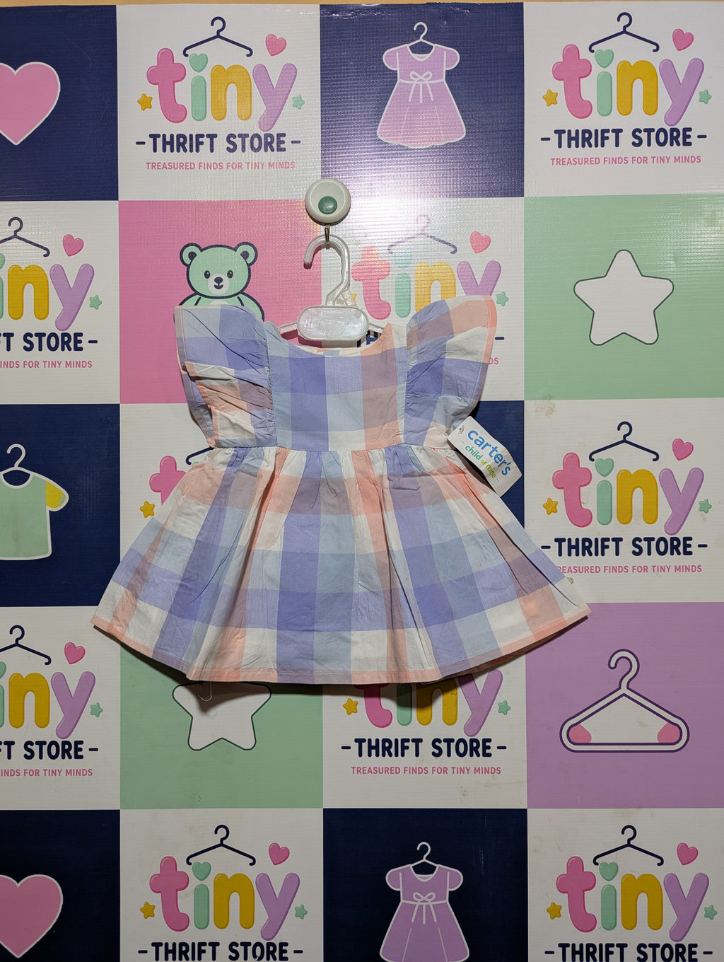Carter's Child of Mine Baby Girls Pastel Plaid Ruffle Dress - Size Estimated Age 0-3 Months AB2
