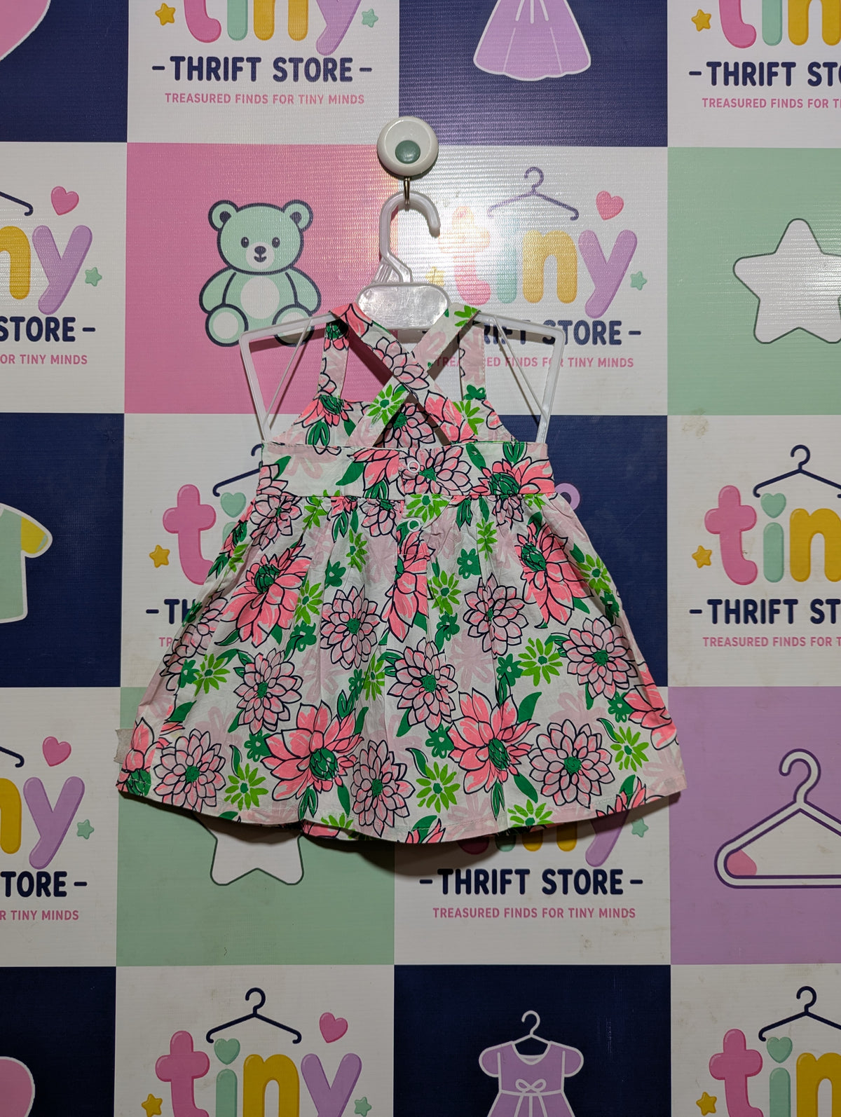 Just One You Made by Carter's Baby Girls White & Pink Floral Sun Dress - Size Estimated Age 6 Months AB2