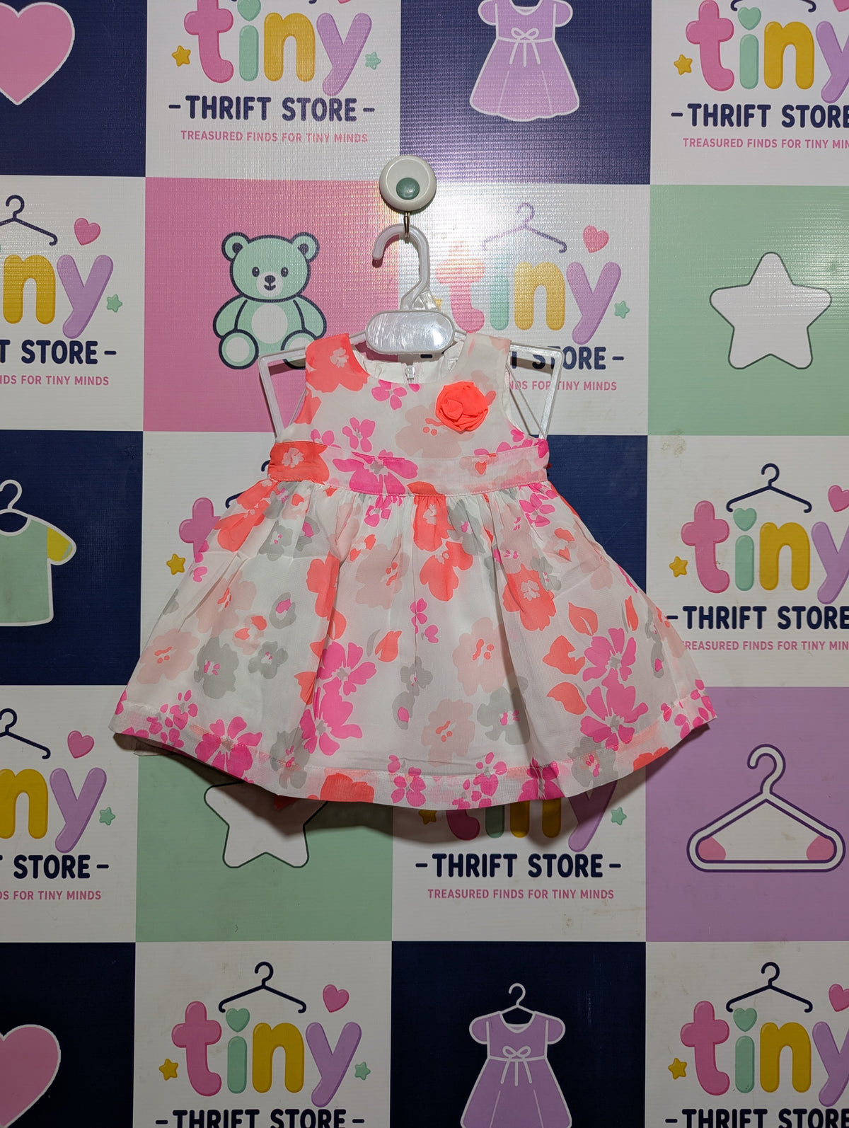 Carter's Baby Girls White & Coral Floral Occasion Dress - Size 3 Months Estimated Age 3 Months AB2