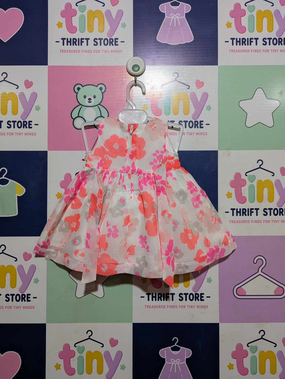Carter's Baby Girls White & Coral Floral Occasion Dress - Size 3 Months Estimated Age 3 Months AB2