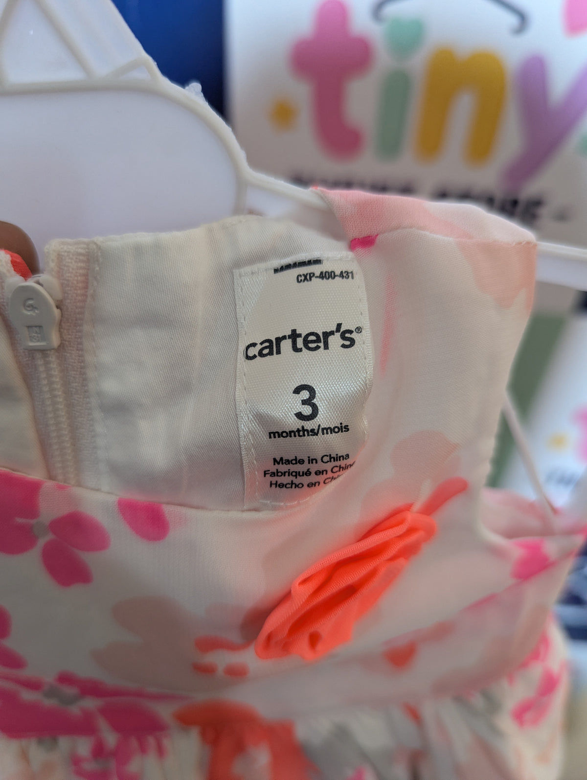 Carter's Baby Girls White & Coral Floral Occasion Dress - Size 3 Months Estimated Age 3 Months AB2